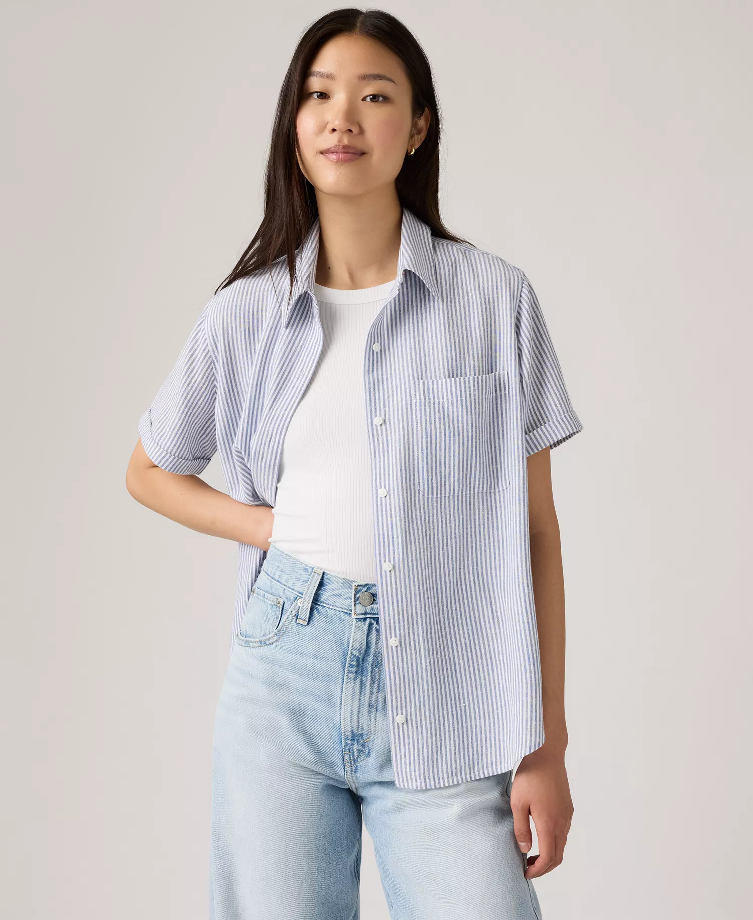 Women's Darlene Printed Short-Sleeve Shirt - Bibi Stripe Coastal Fjord - L