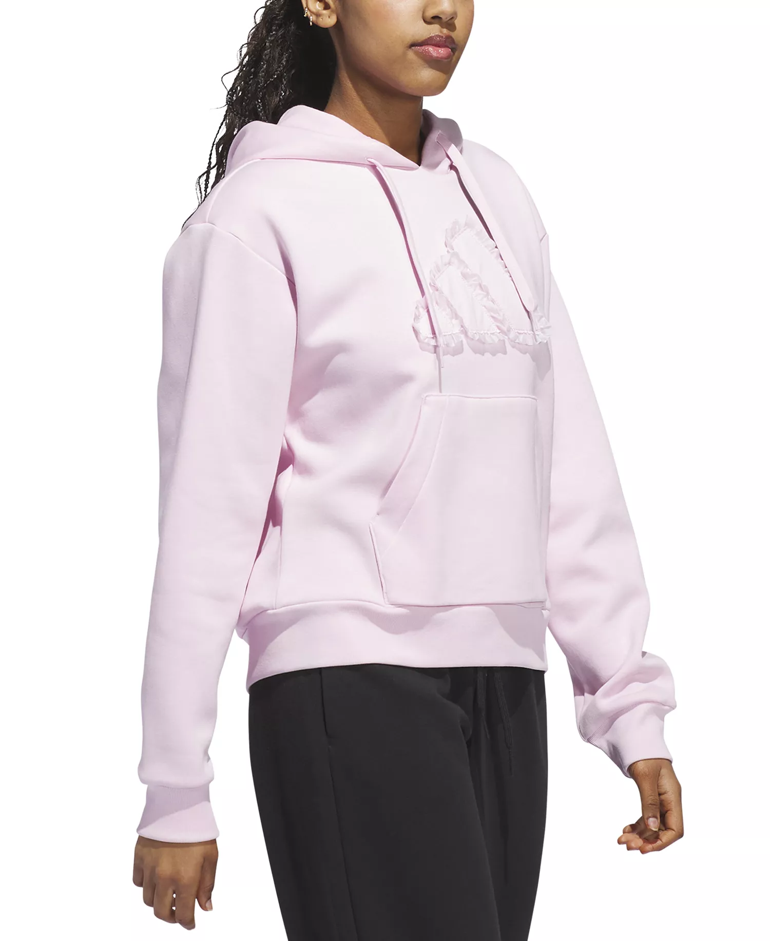 Seasonal Essentials Ruffled Big Logo Graphic Hoodie - Clear Pink - M