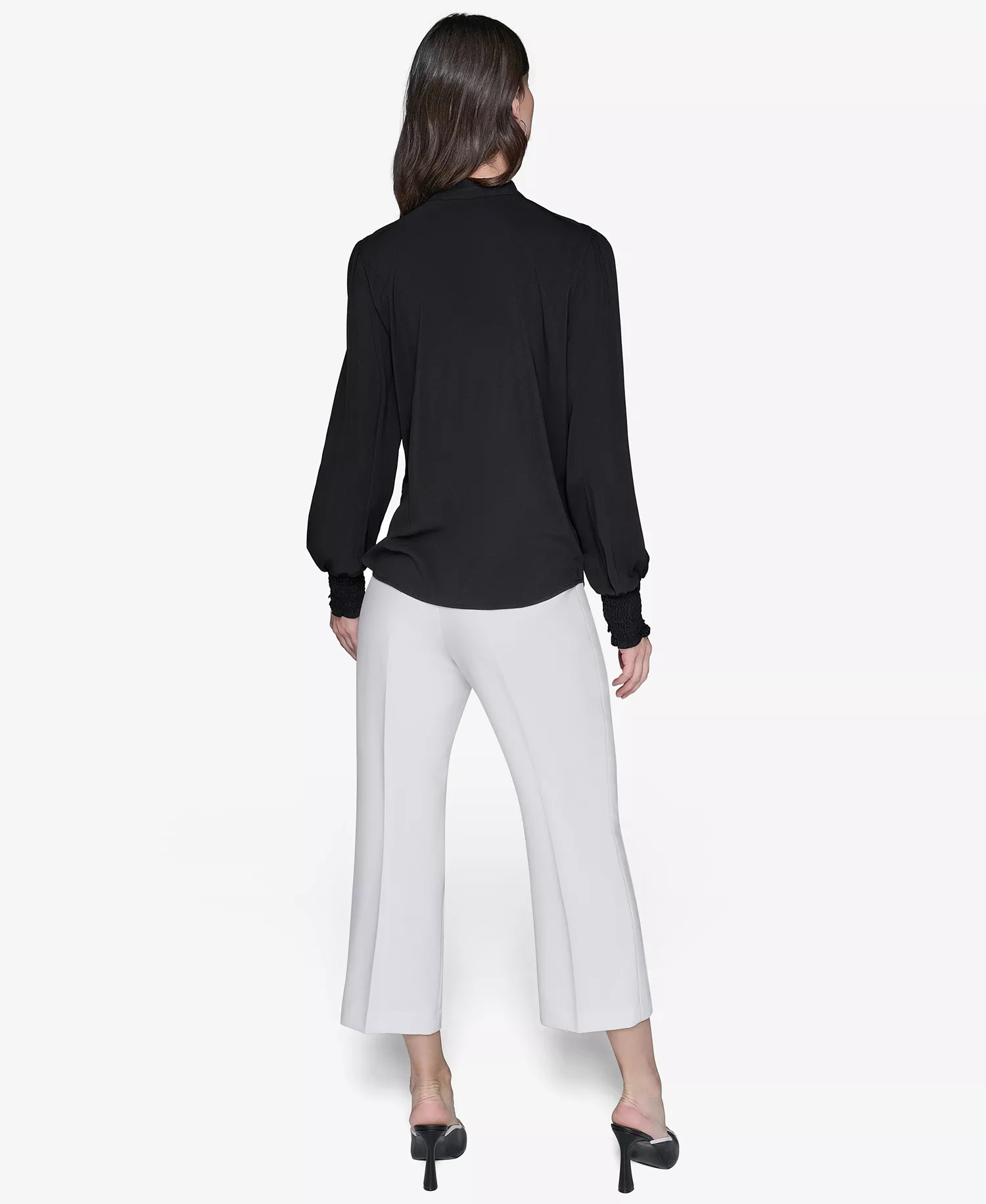 Women's Blouson-Sleeve Button-Front Blouse - Black - L