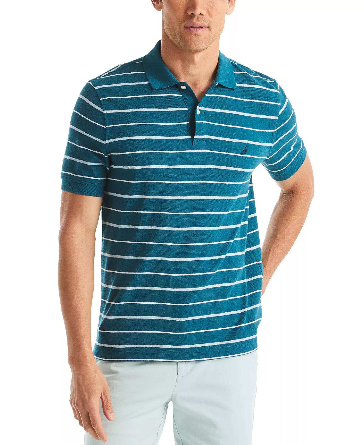 Men's Striped Classic-Fit Deck Polo Shirt - Blue Coral - 2XL