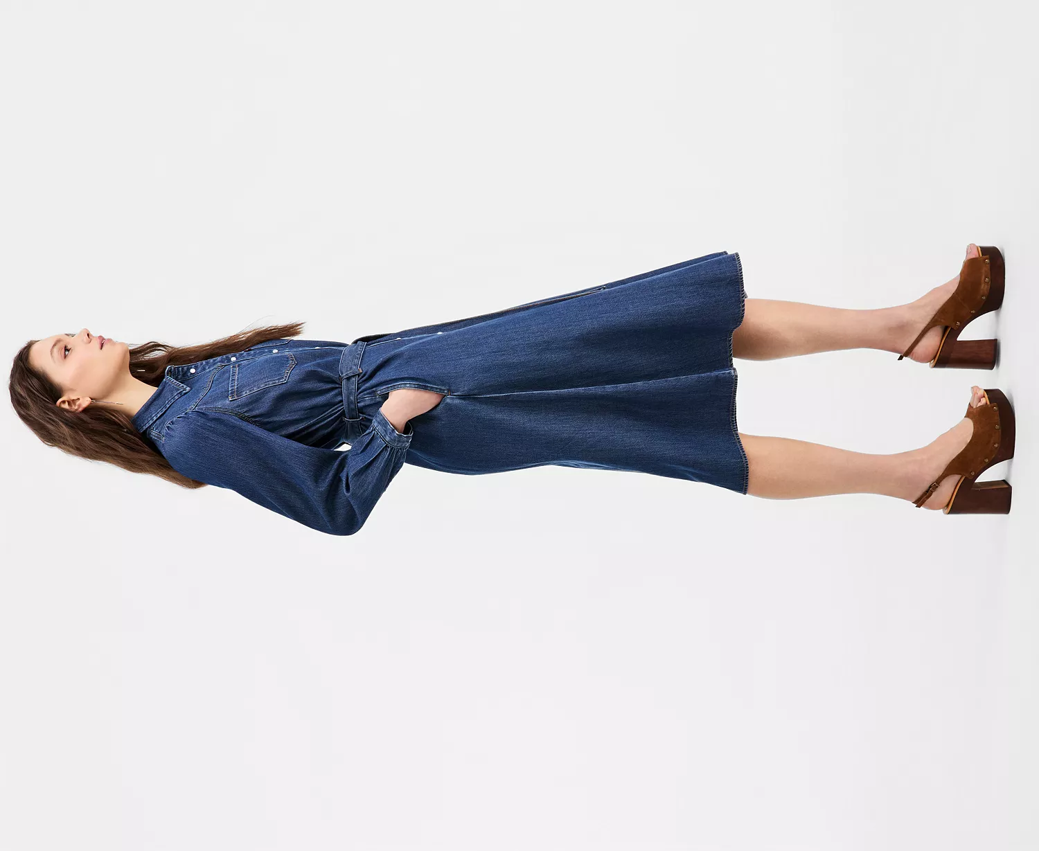 Women's Point Collar Long-Sleeve Dress - Celestial - L