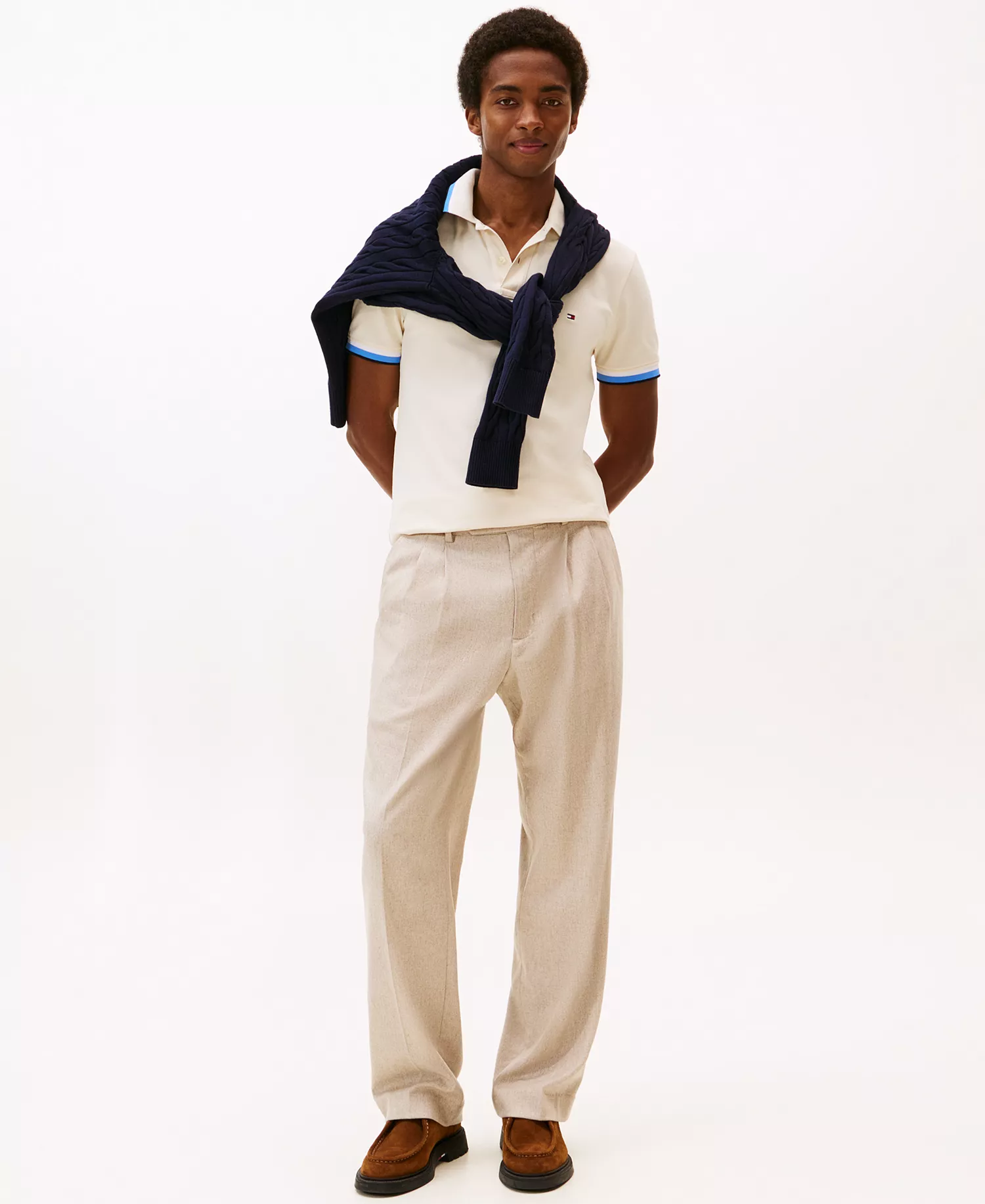 Men's Slim-Fit Tipped Polo Shirt - Ivory Petal - M