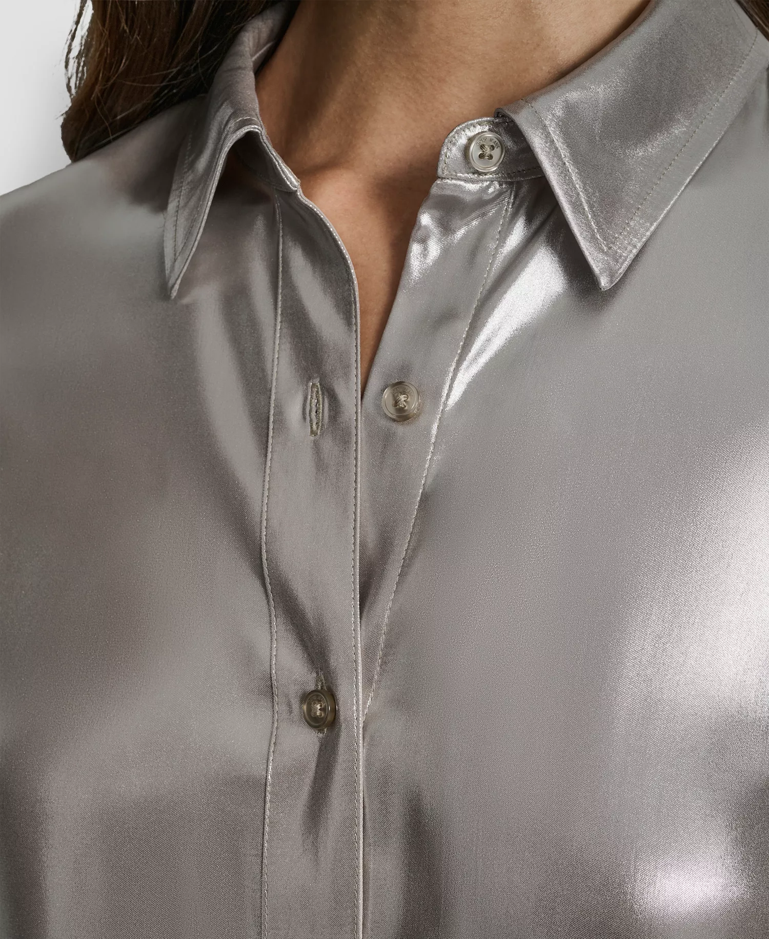 Women's Button Front Long-Sleeve Blouse - Metallic Zinc - L