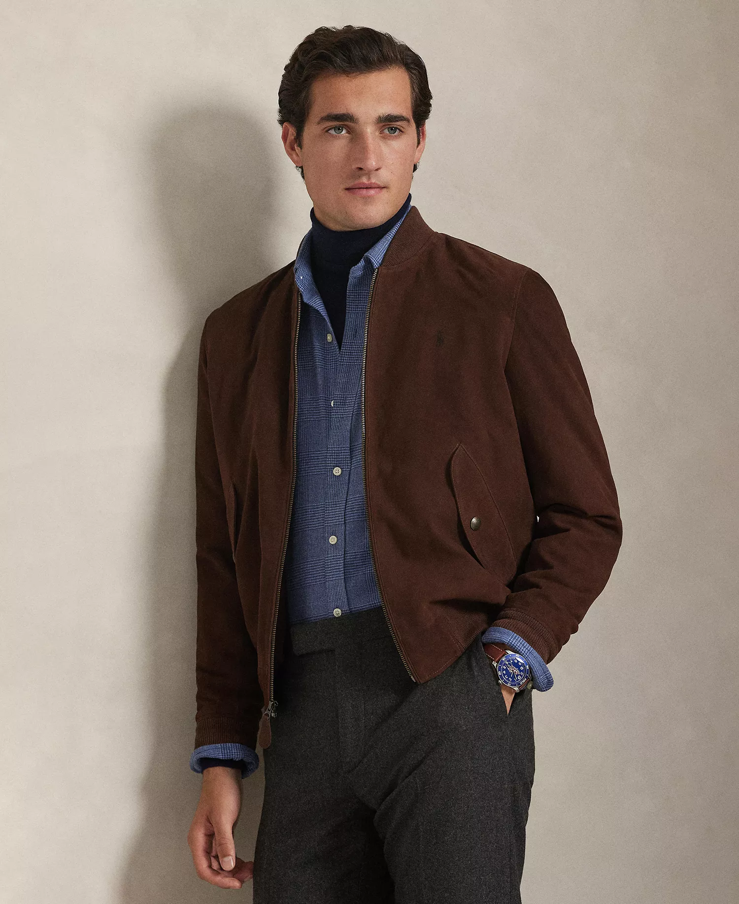 Men's Classic-Fit Brushed Performance Long-Sleeve Shirt - Blue Heather - L