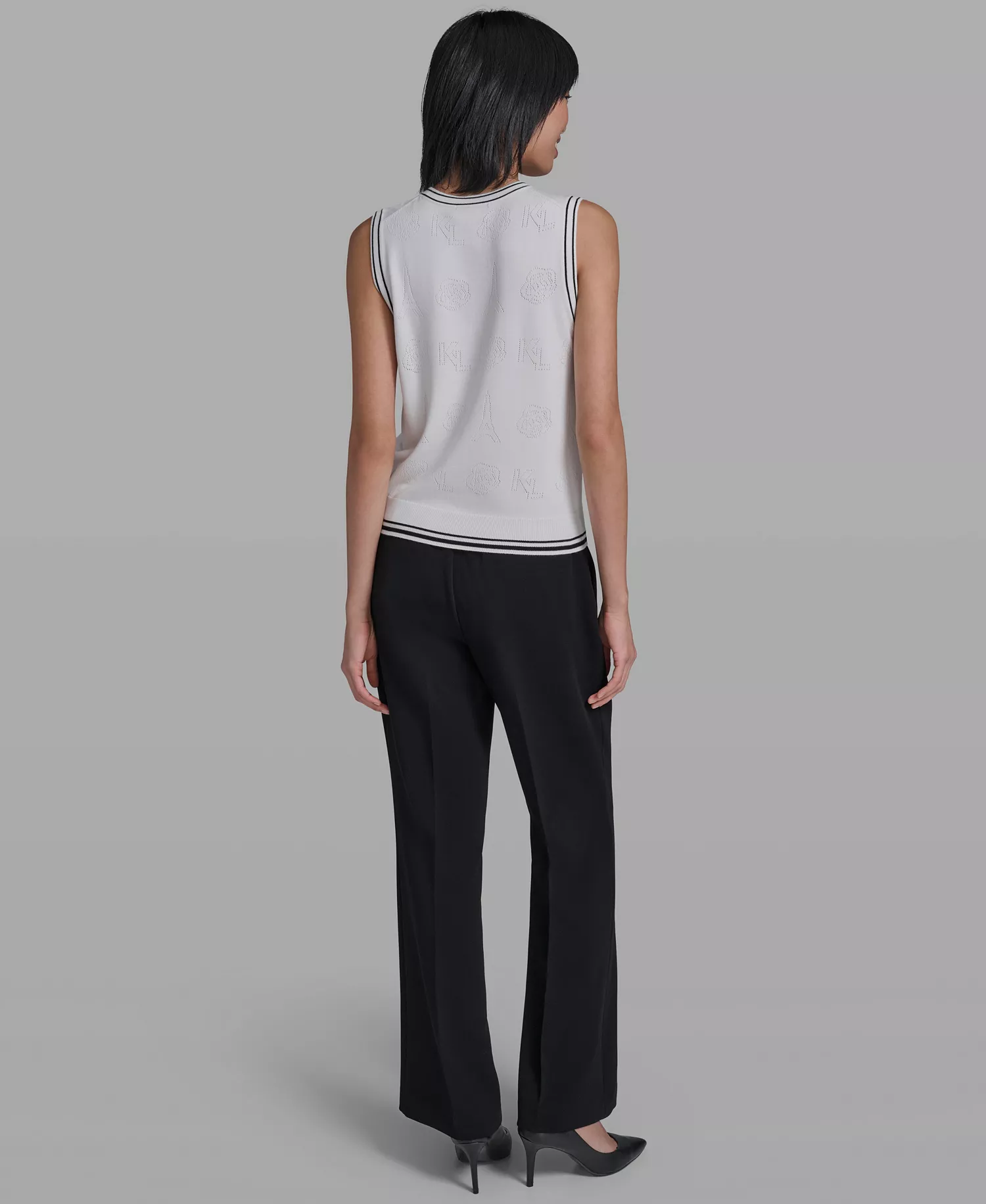 Women's Crew Neck Sleeveless Tank Sweater - Soft White/black - L