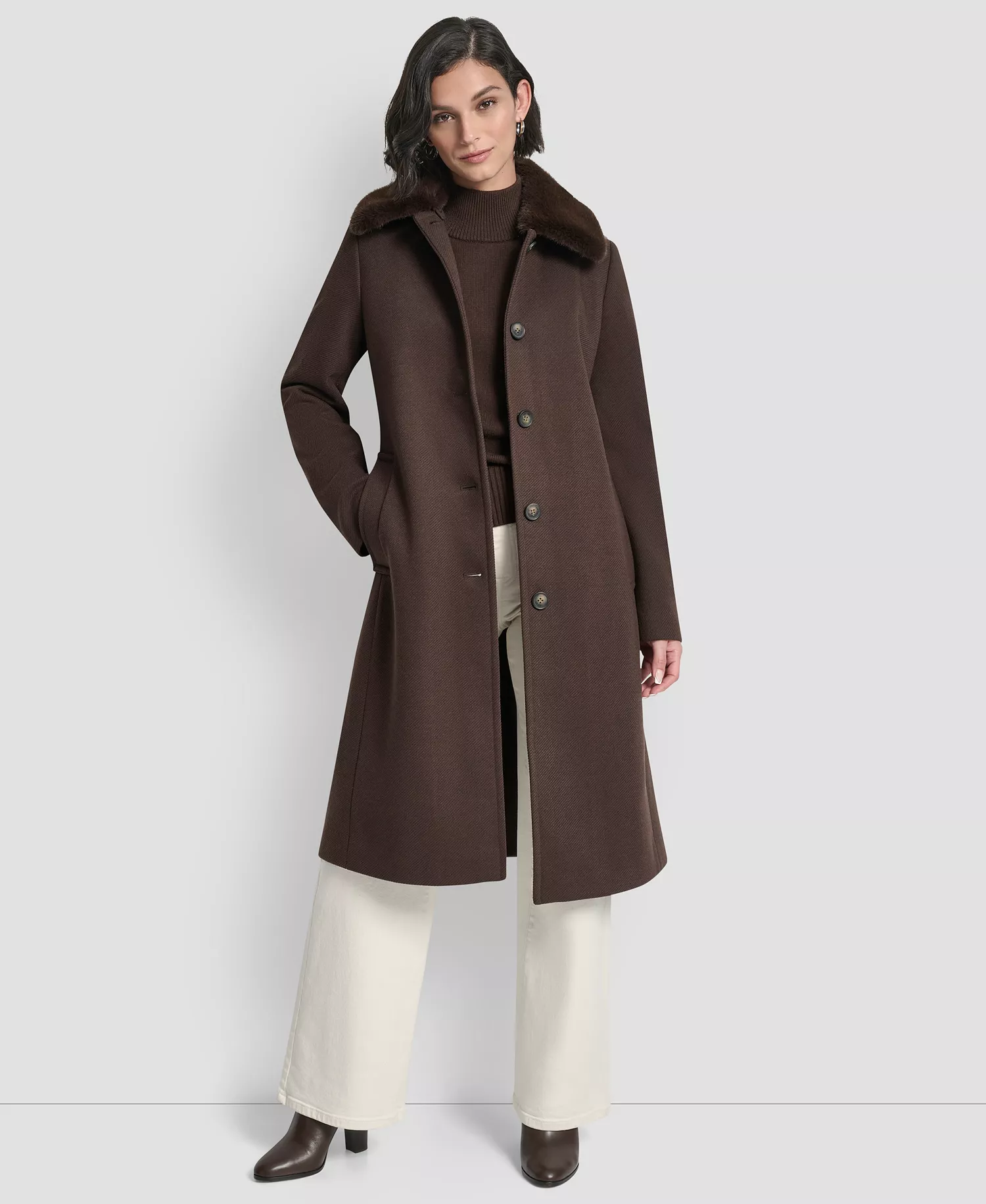 Women's Single-Breasted Pillow Collar Coat - Bitter - L
