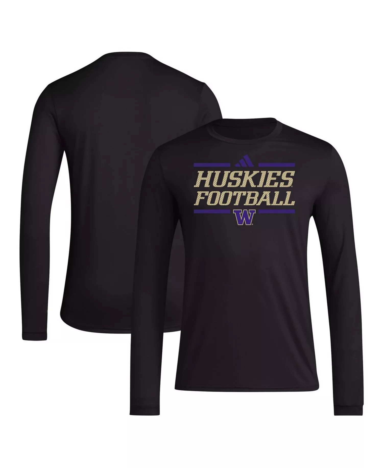 Men's Black Washington Huskies Locker Football Pre-Game AEROREADY Long Sleeve T-Shirt - Black - L