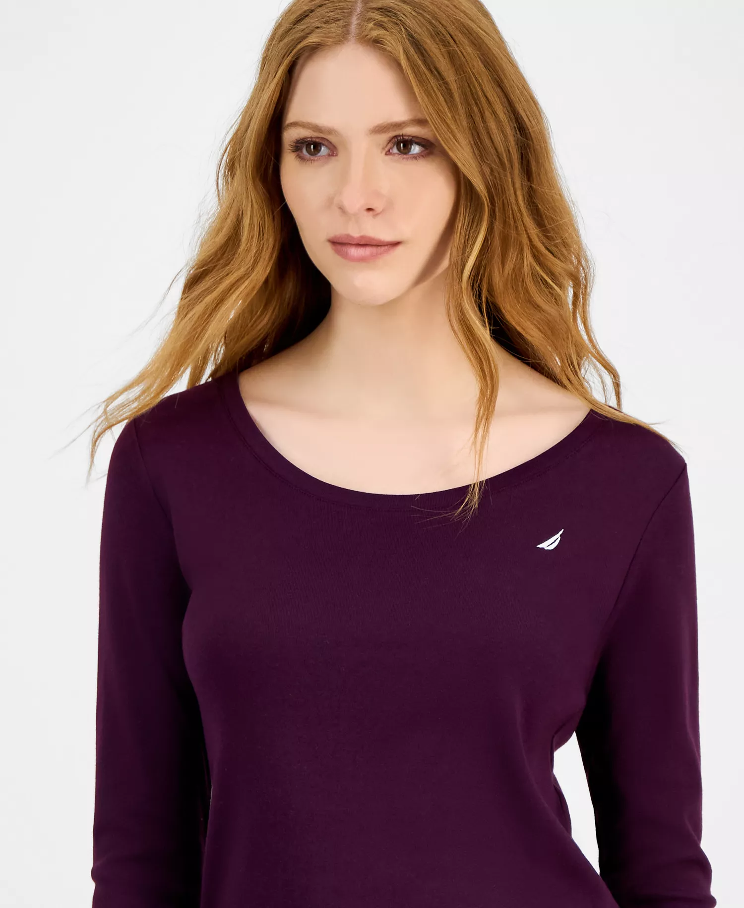 Jeans Women's Cotton Scoop-Neck Long-Sleeve T-shirt, Online Only  - Aubergine - L