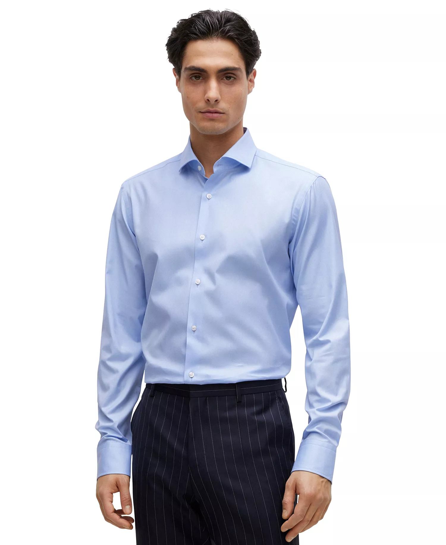 Men's Stretch-Cotton Twill Regular-Fit Dress Shirt - Light Blue - 14.5