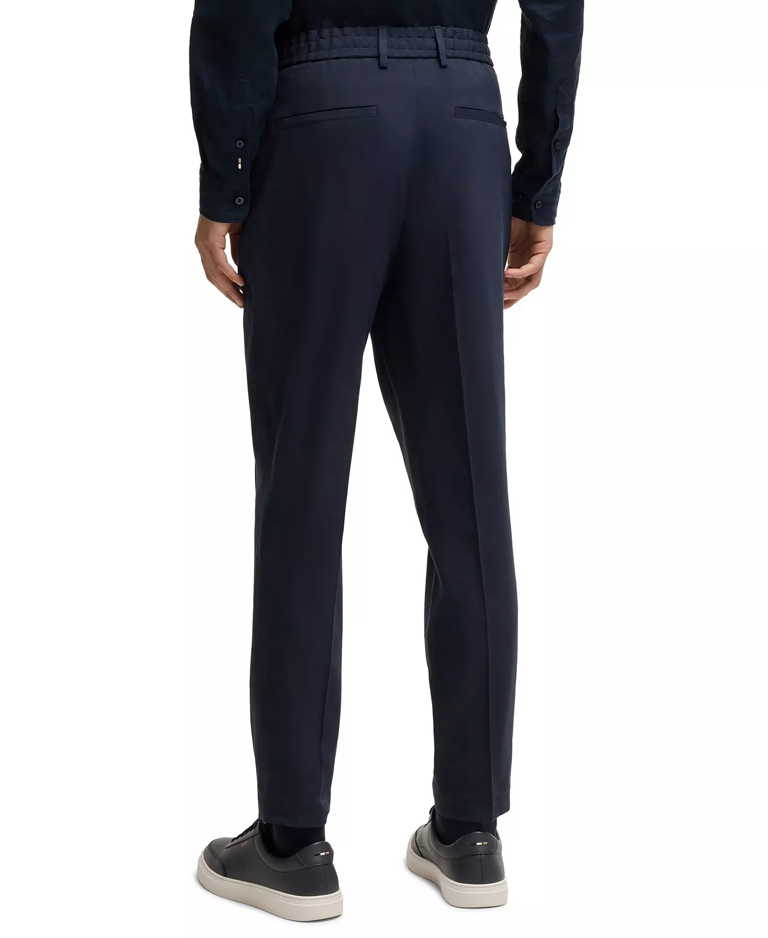 Men's Linen Blend Tapered-Fit Tailored Trousers - Dark Blue - 32R