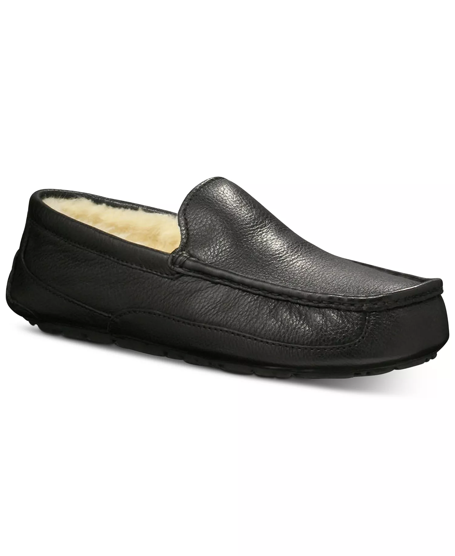 Men's Ascot Leather Moccasin Slippers - Black - 10