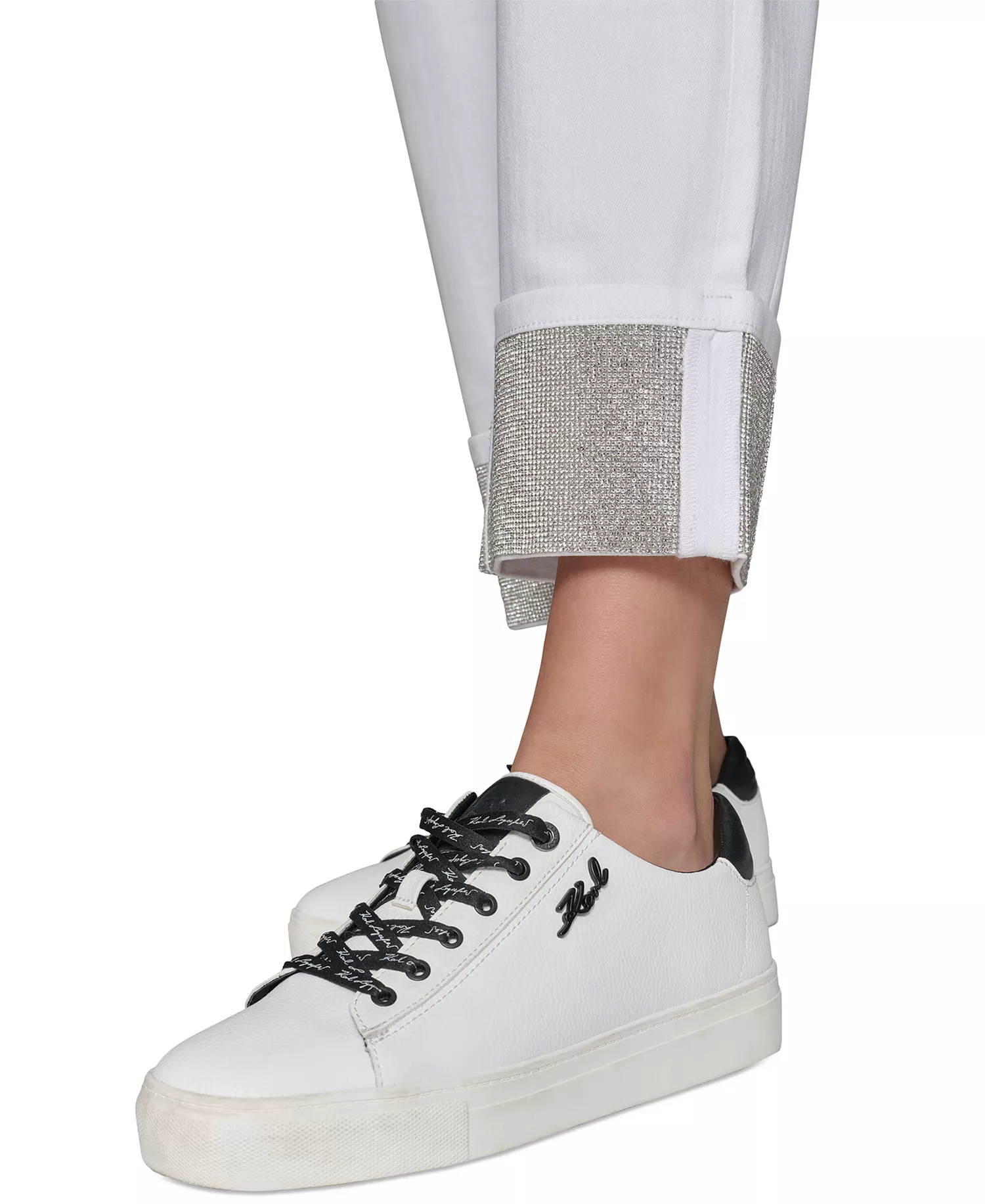 Women's Crystal-Cuff Jeans - White Denim - 0