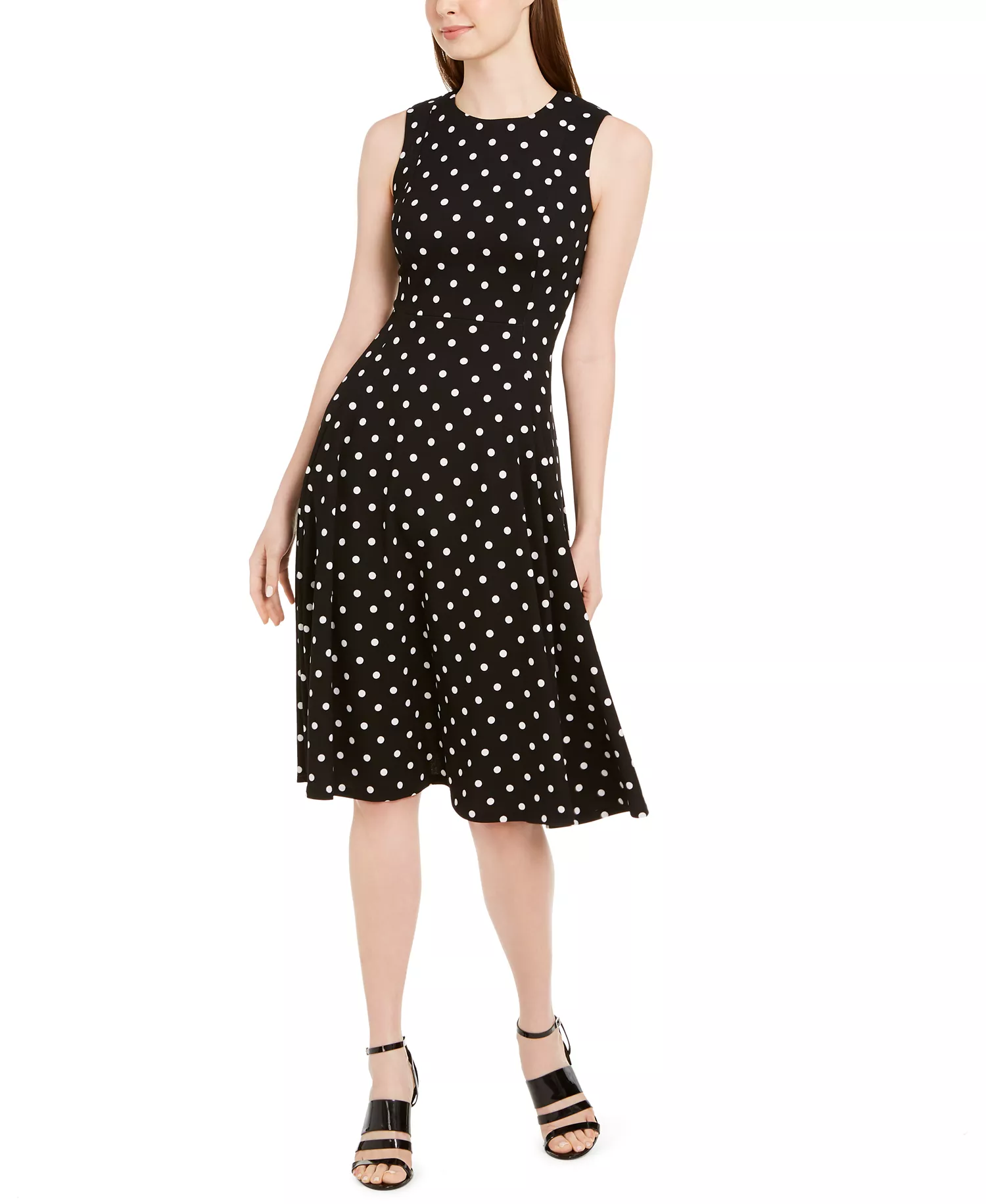 Polka-Dot Fit & Flare Dress - Black/White - 10