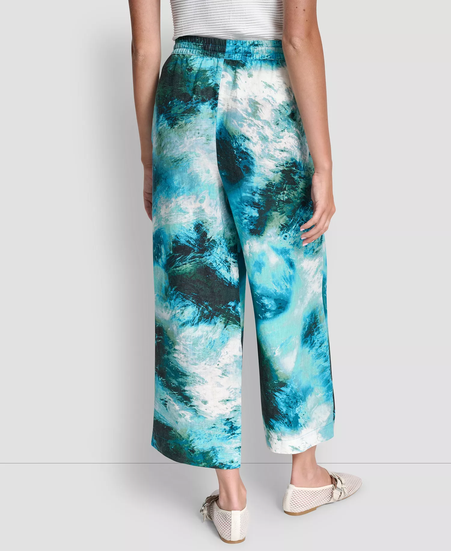 Women's Mid Rise Printed Pull-On Pants - Tidal Brushstroke - L