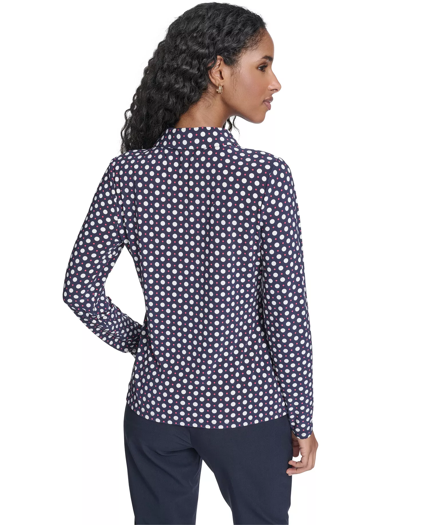 Women's Double Dot Long-Sleeve Button Down Shirt - Midnight/ Ivory/ Rethink Pink - L