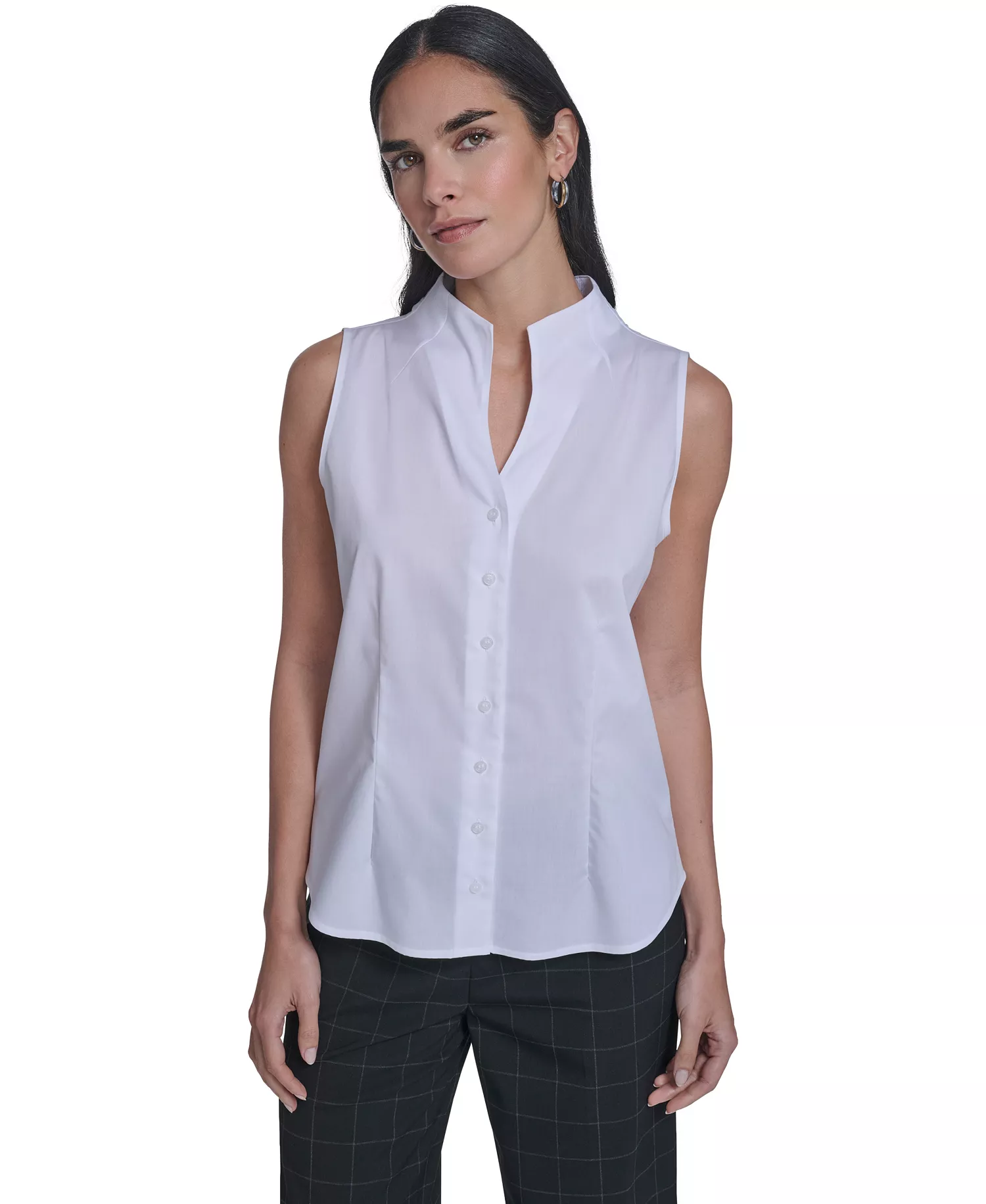 Women's Sleeveless Button-Down Top - White - L