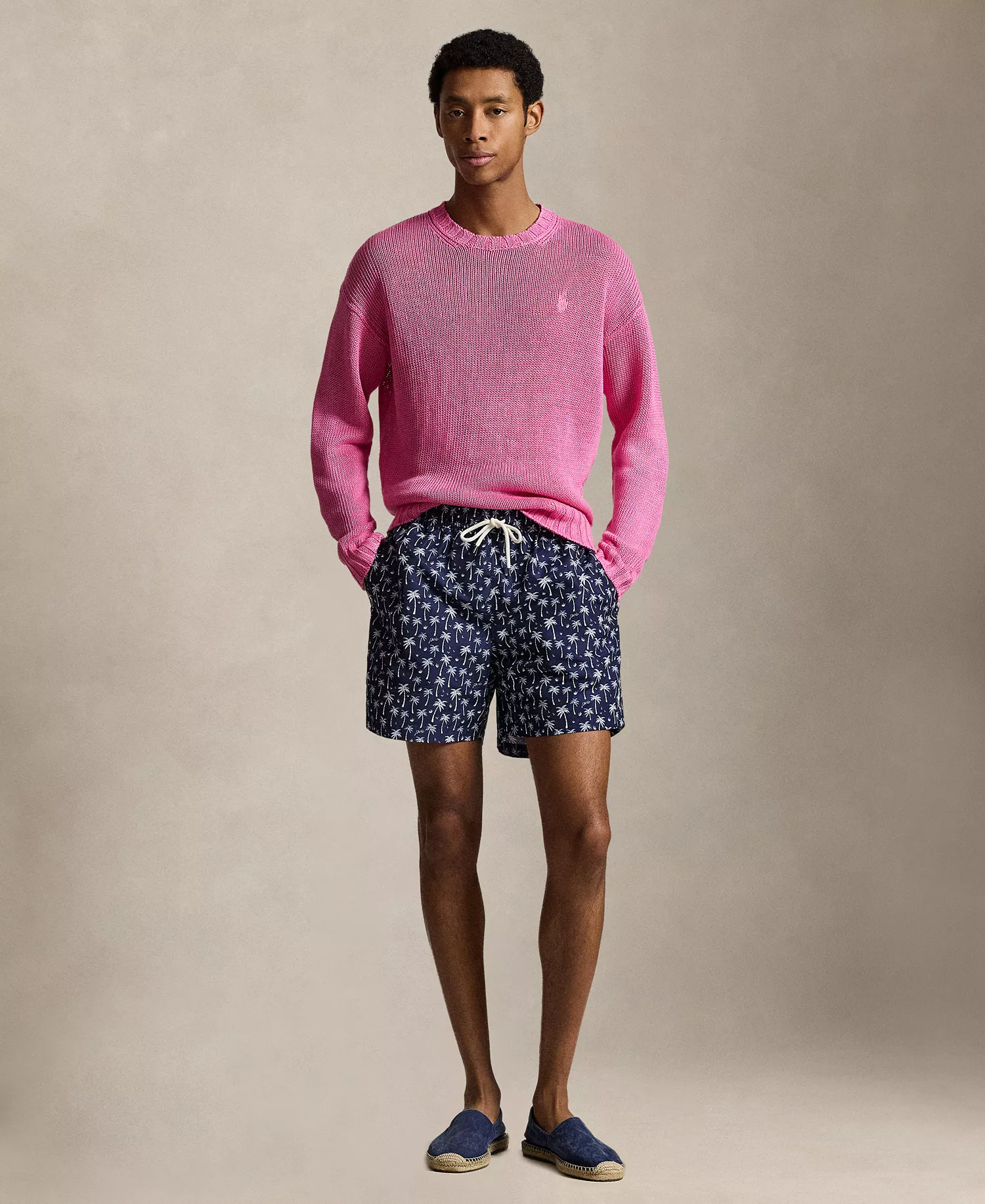 Men's Logo and Palm Trees Printed Swim Trunks - Blue Polo Palms - 2XL