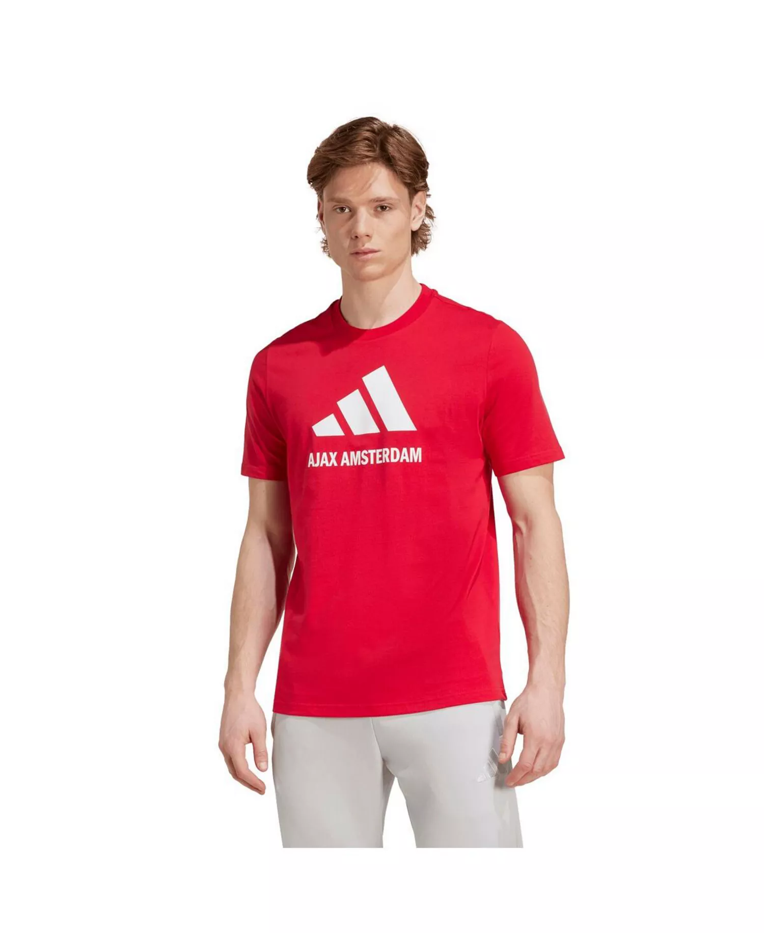 Men's Red Ajax Three-Stripe Wordmark T-Shirt - Red - 2XL