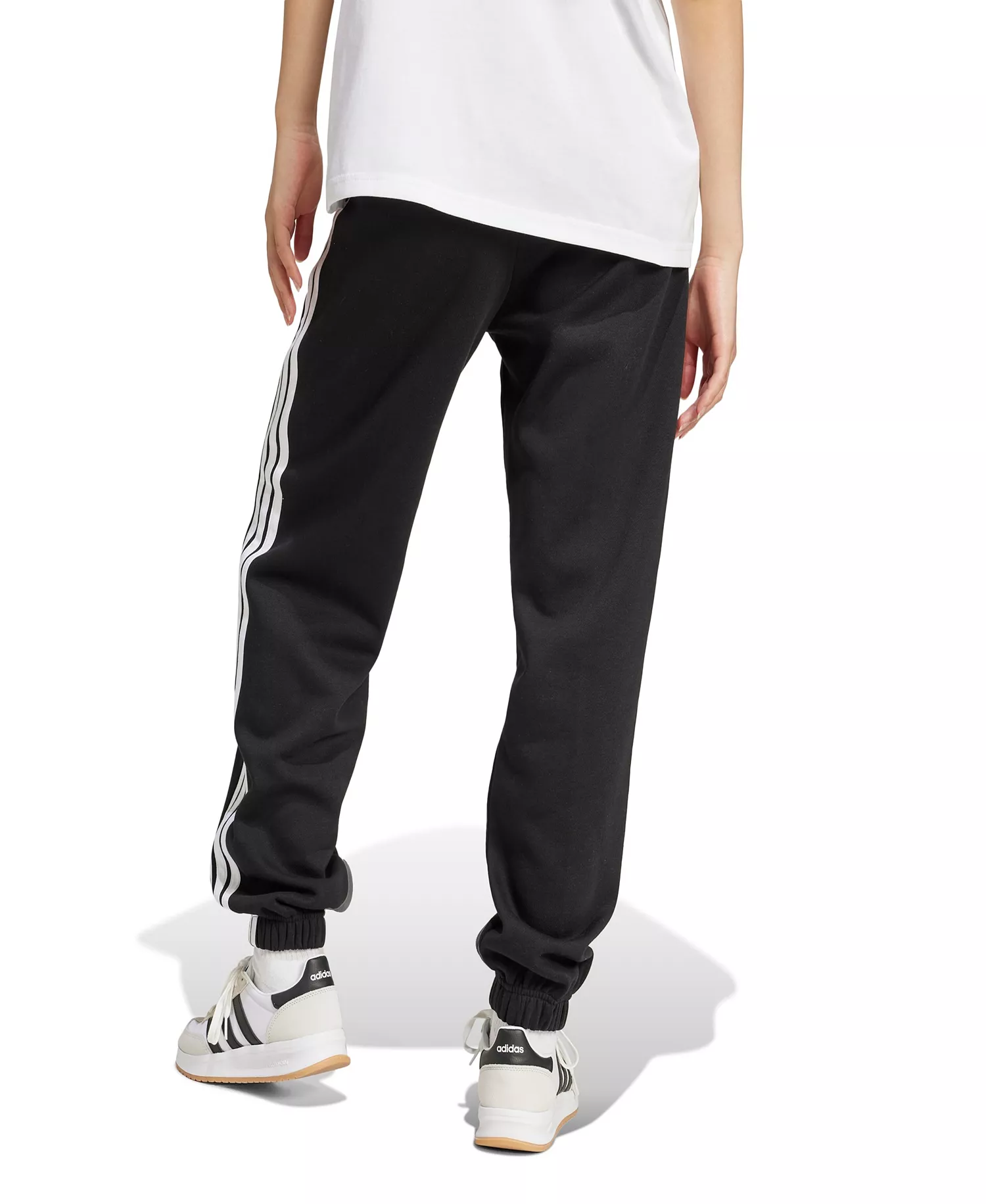 Women's Essentials 3-Stripes Pull On Fleece Loose Pants - Black/White - L