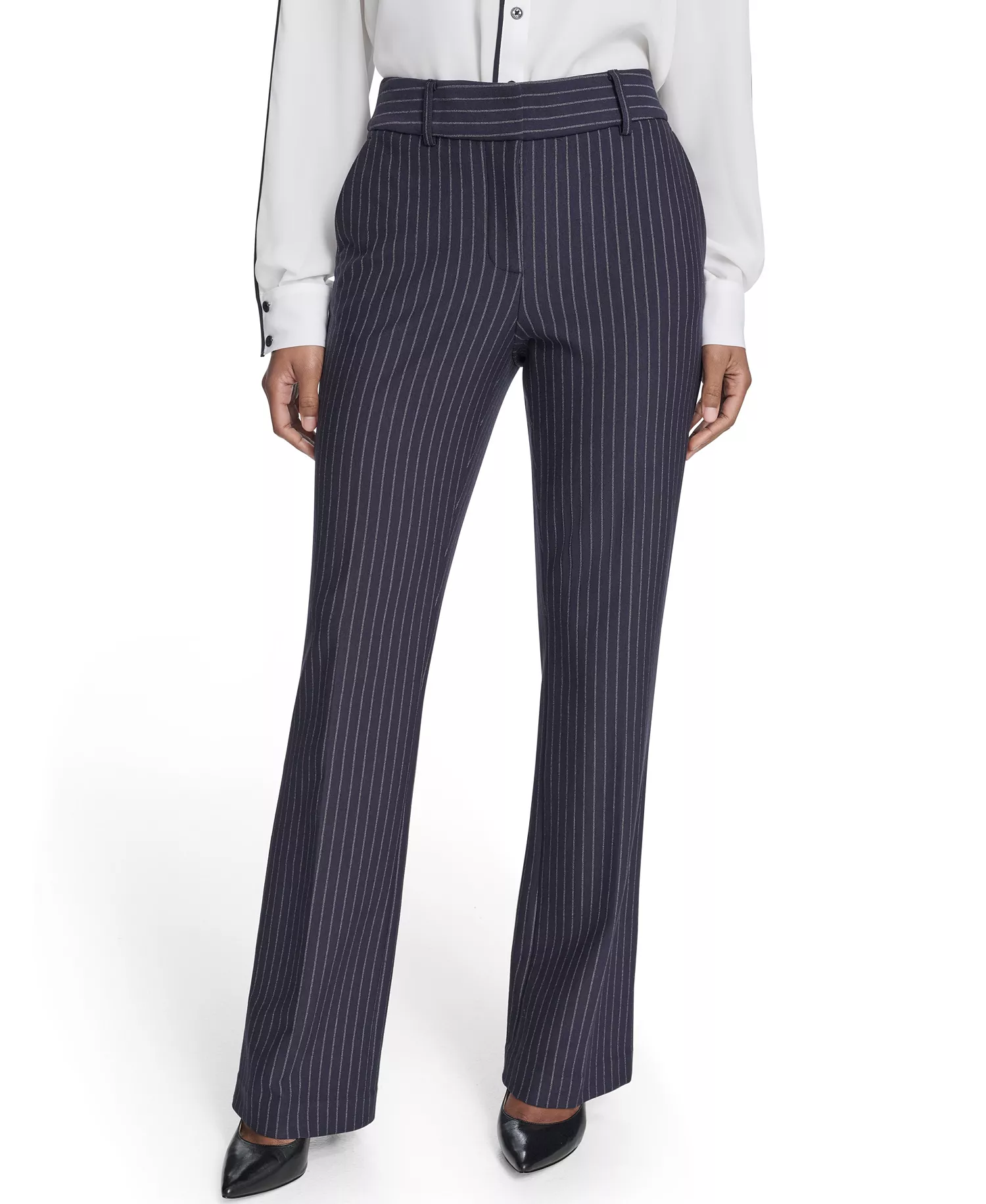 Women's Mid Rise Striped Sutton Trouser - Midnight/ Khaki - 10