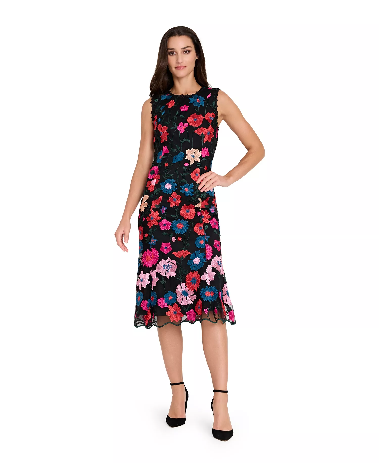 Women's Sleeveless Embroidered Short Mermaid Dress - Multi - 10