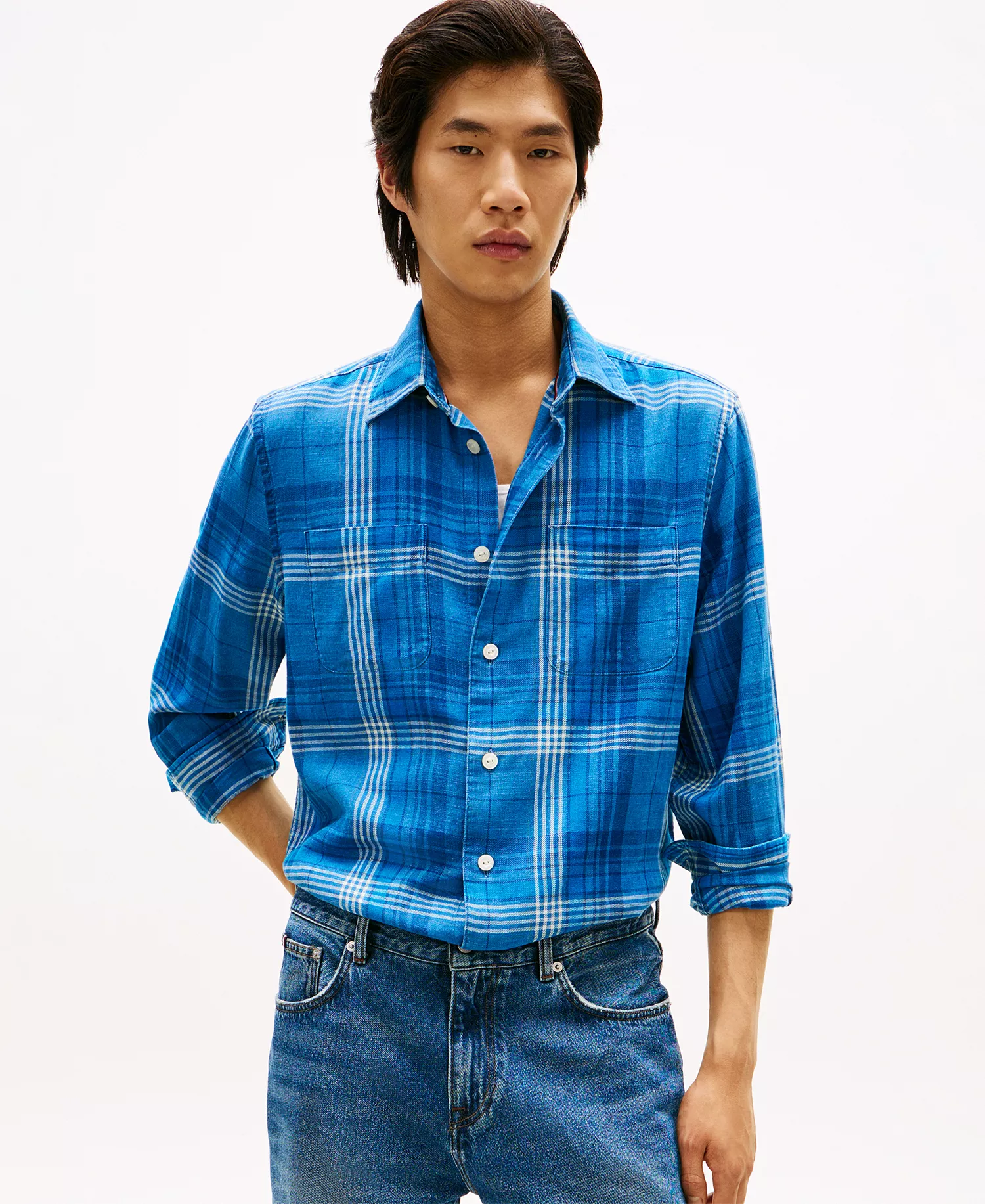 Men's Check Relaxed Fit Shirt - Light Blue Indigo / Check - L