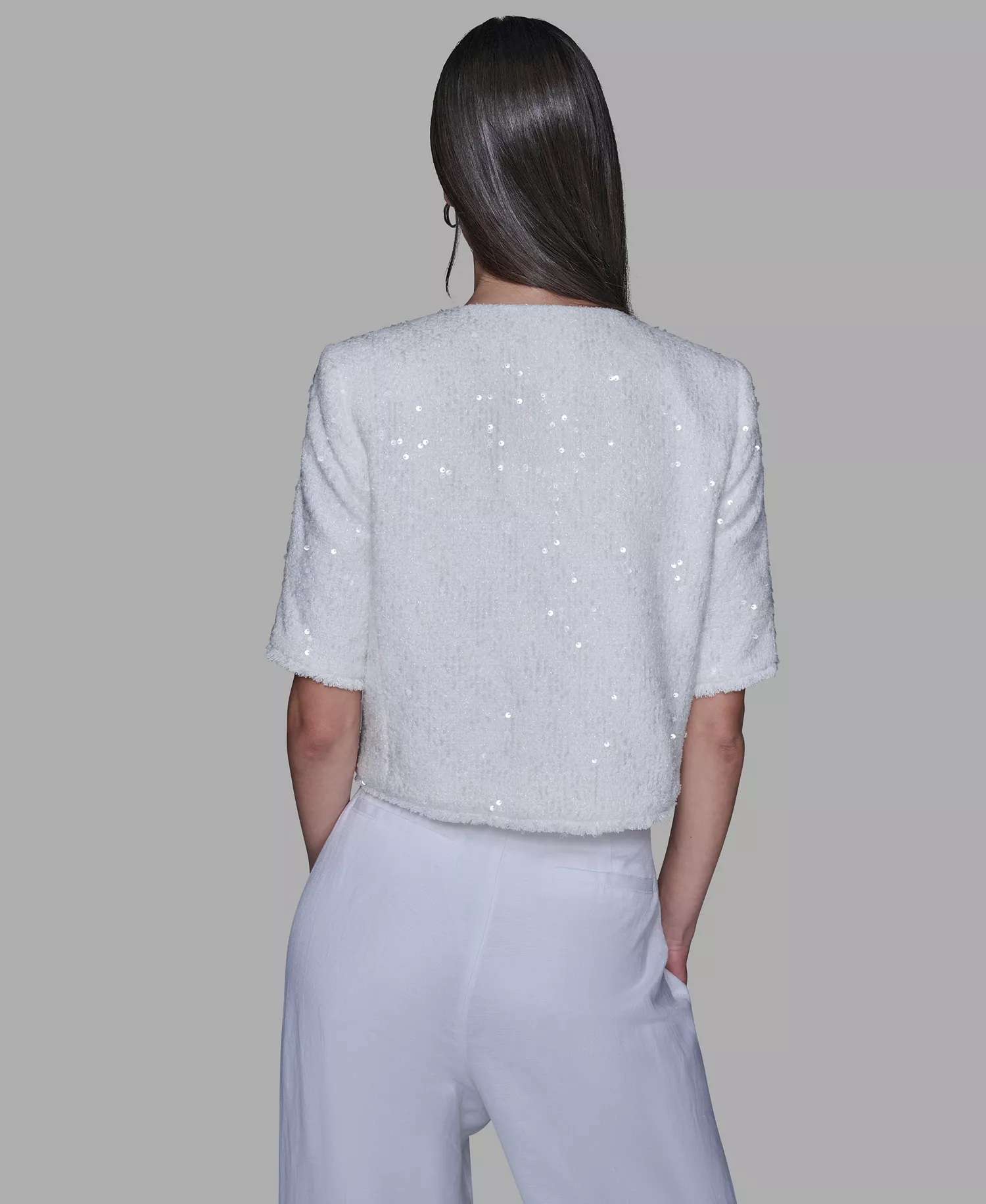 Women's Crew Neck Front Button Jacket - Soft White - 10