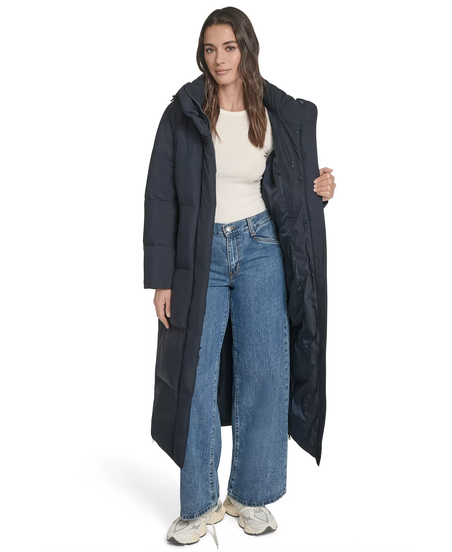 Women's Regular Extra Long Quilted Parka Jacket - Navy - L