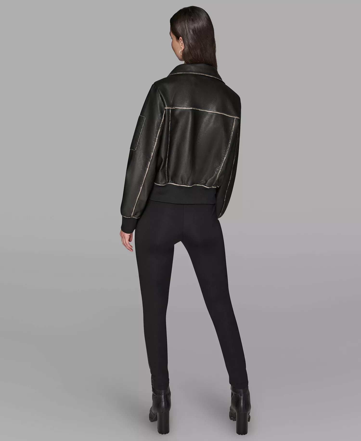 Petite Women's Knit-Trim Faux-Leather Jacket - Black - P/S