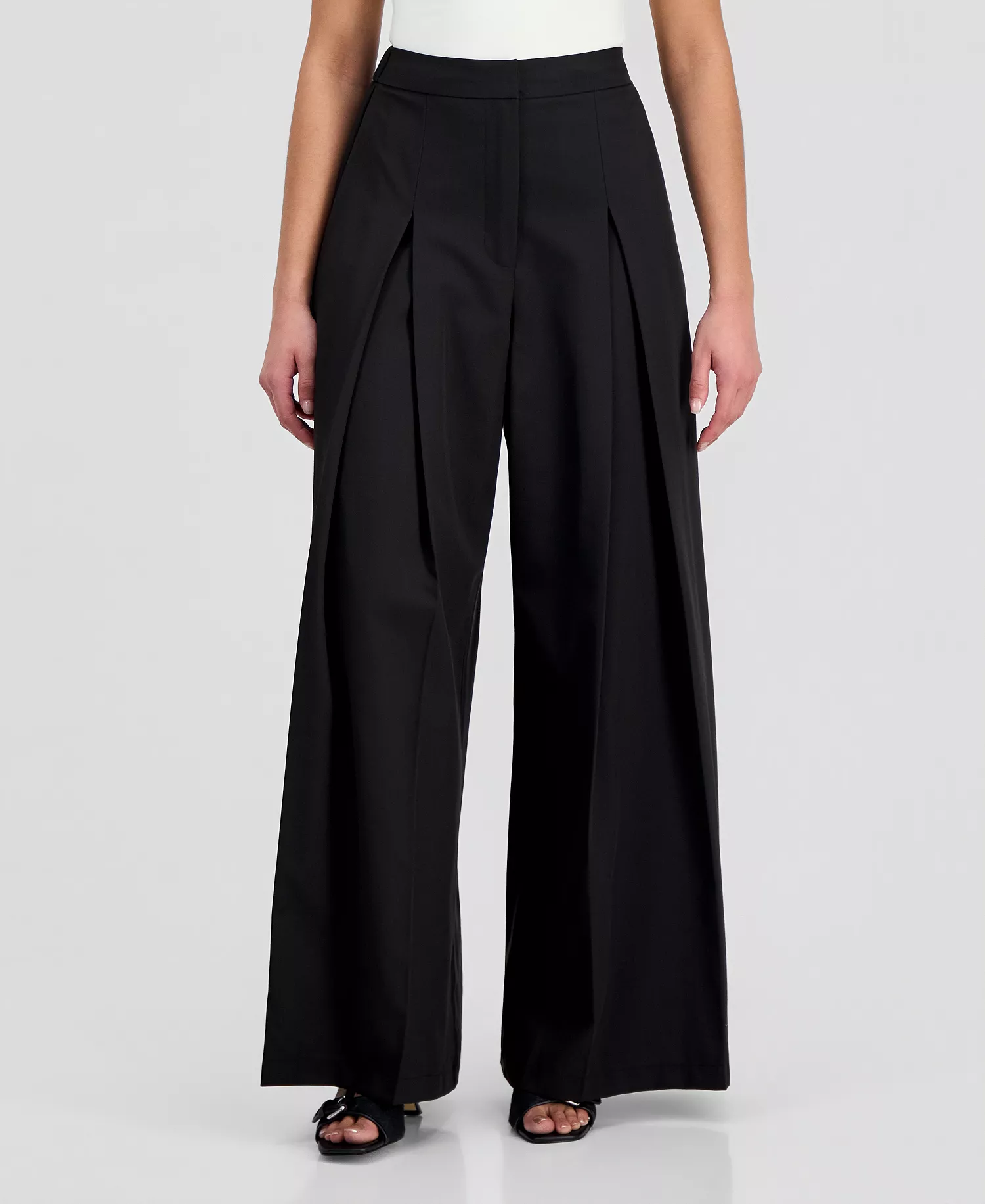 Women's Pleated Wide-Leg Pants, Macy's Exclusive - Black - L