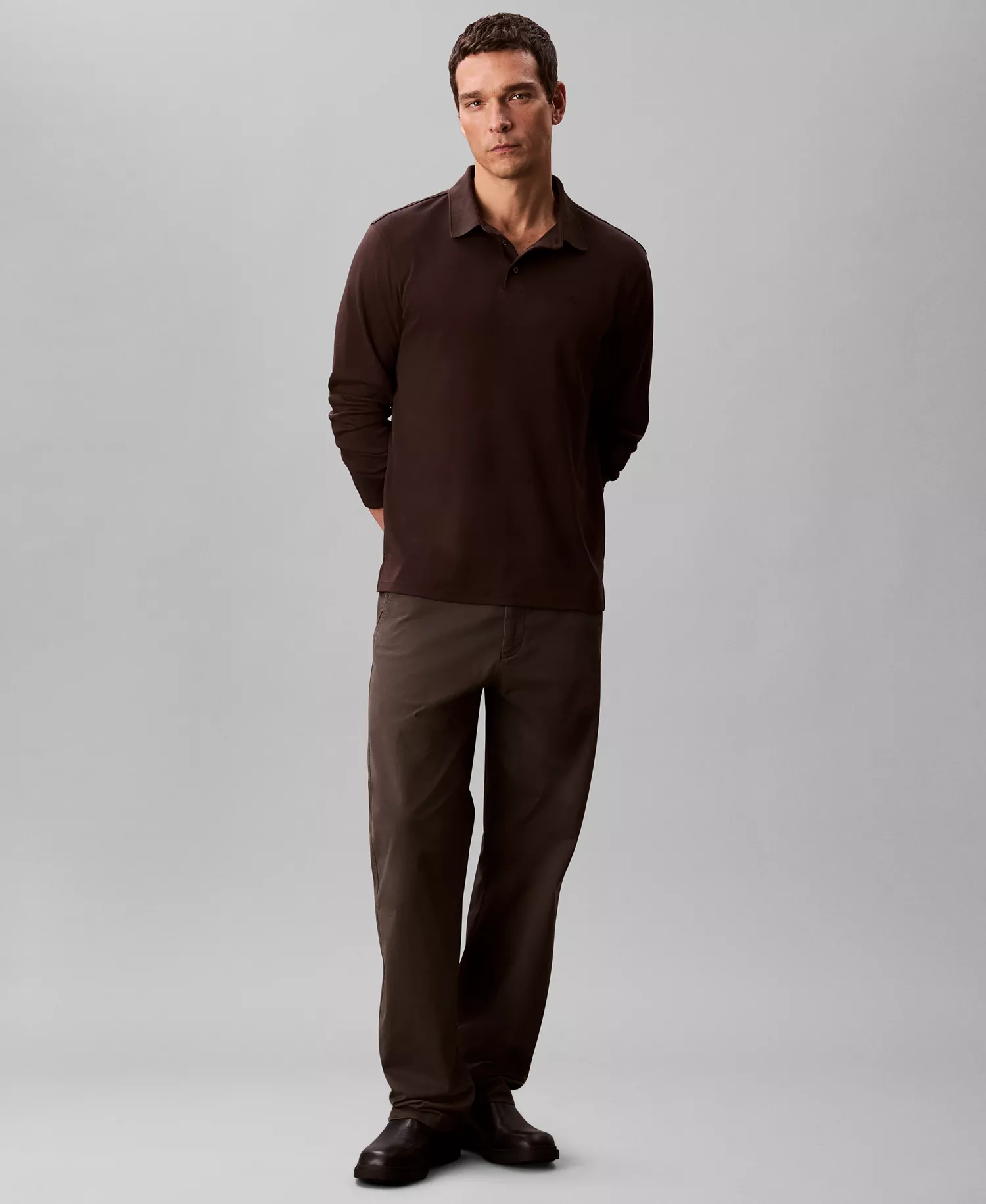 Supima Cotton Long Sleeve Polo Shirt - Chocolate Torte - 2XL