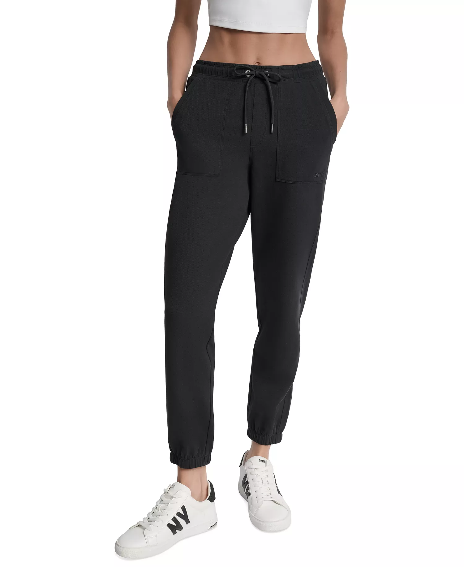 Women's Cotton-Blend Tie-Waist Joggers - Black - L