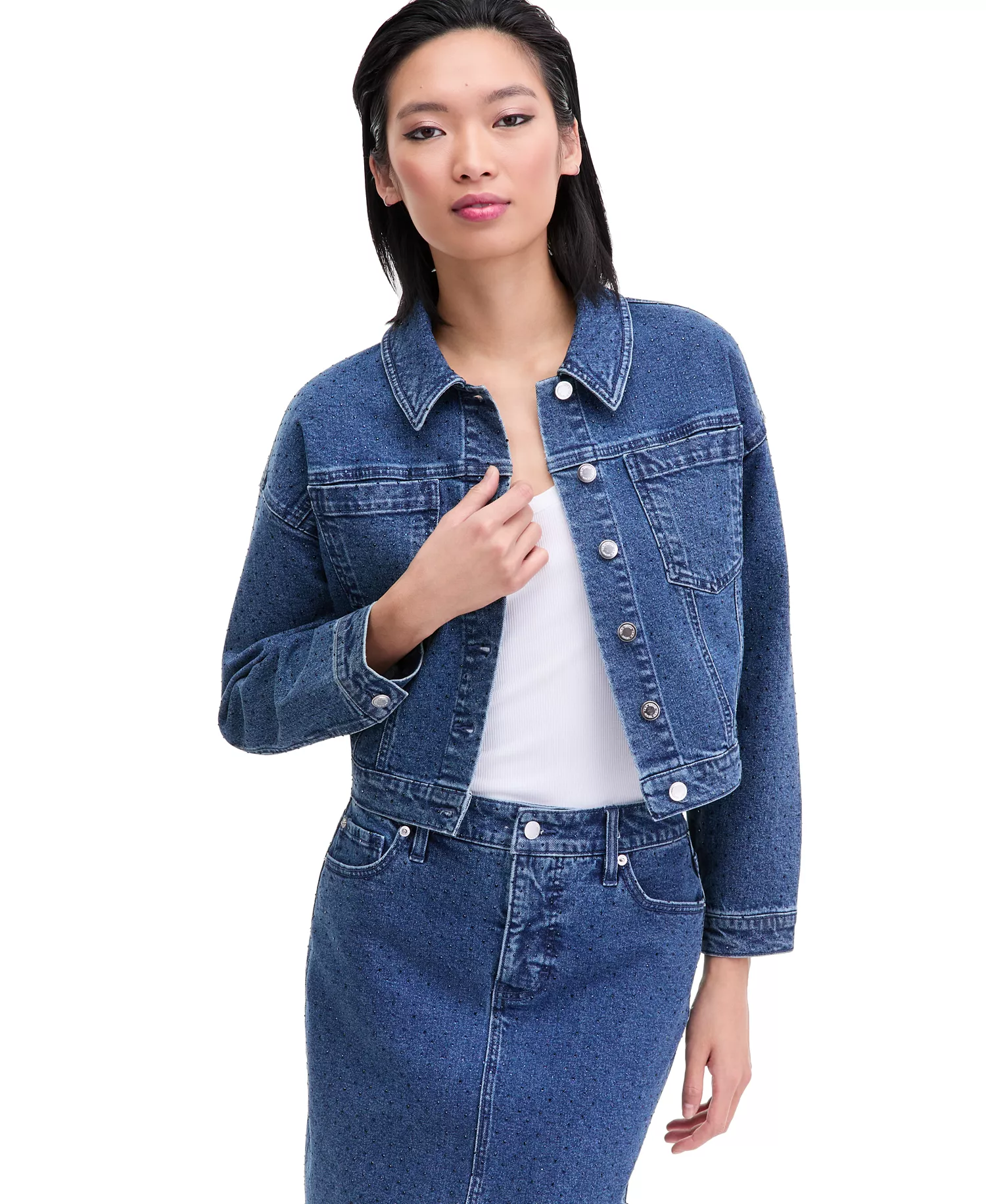 Women's Studded Denim Cotton Trucker Jacket, Macy's Exclusive - Liana Wash - L