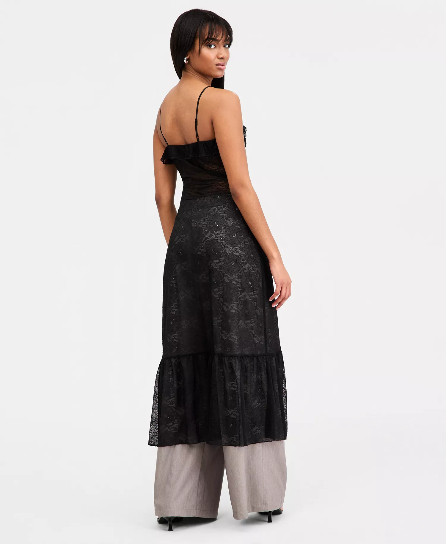 Women's Ruffled Lace Dress, Macy's Exclusive - Black - L