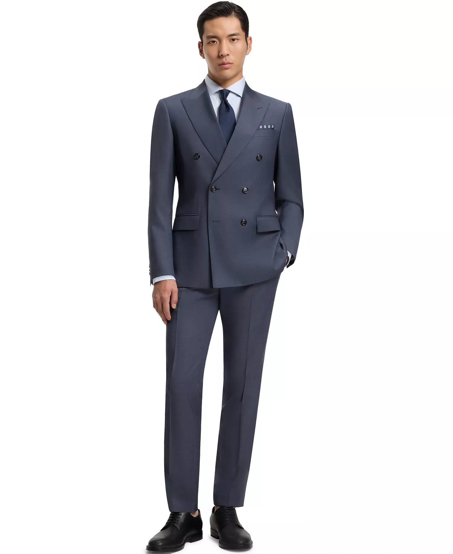 Men's Two-Piece Slim-Fit Patterned Virgin Wool Suit - Open Blue - 38R