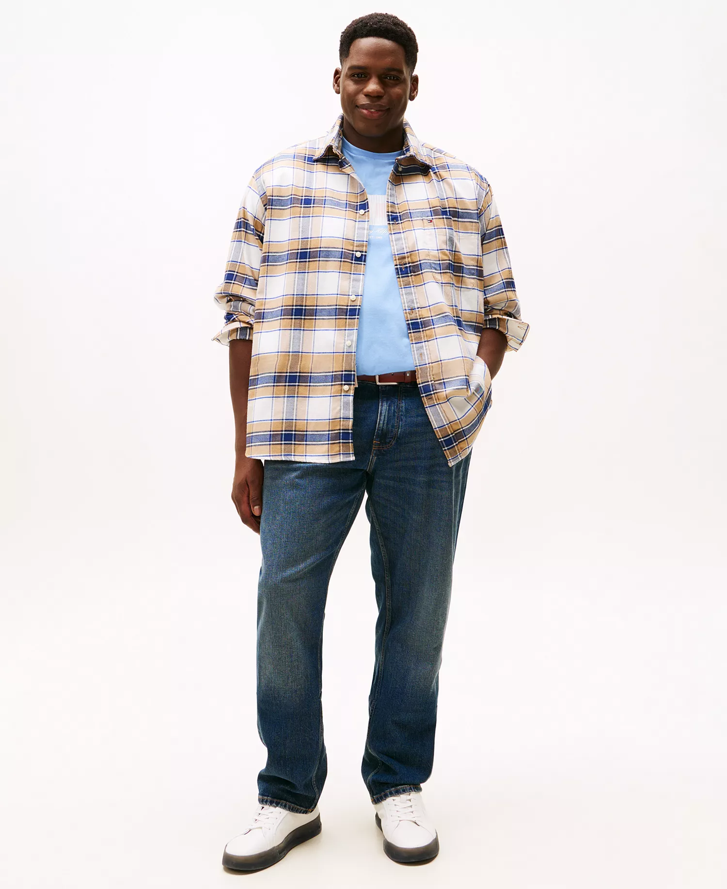 Men's Big and Tall Tartan Check Regular Fit Shirt - Safari Canvas / Check - 5XLT