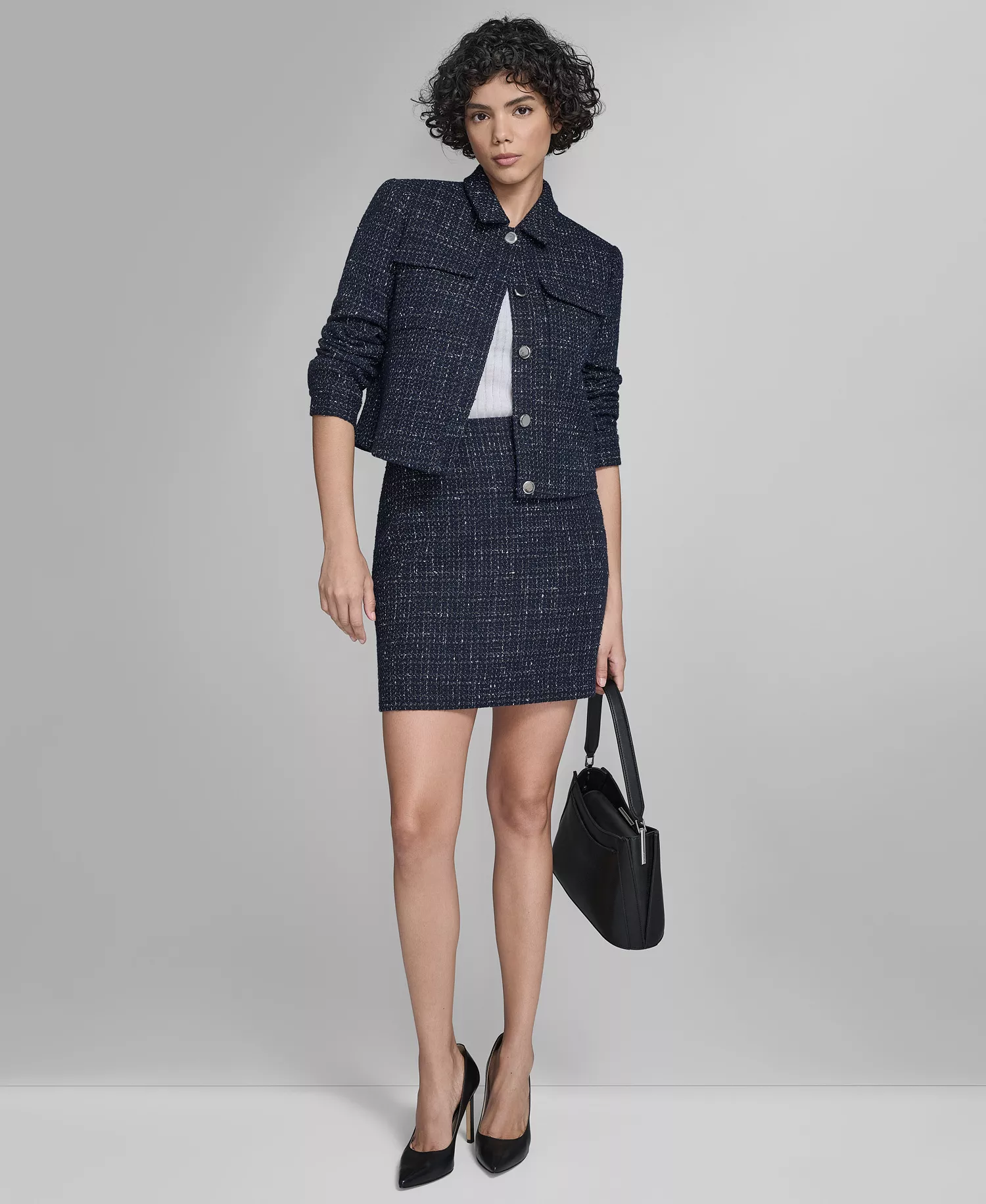 Women's Boucle Cropped Long-Sleeve Jacket - Navy Multi - 16