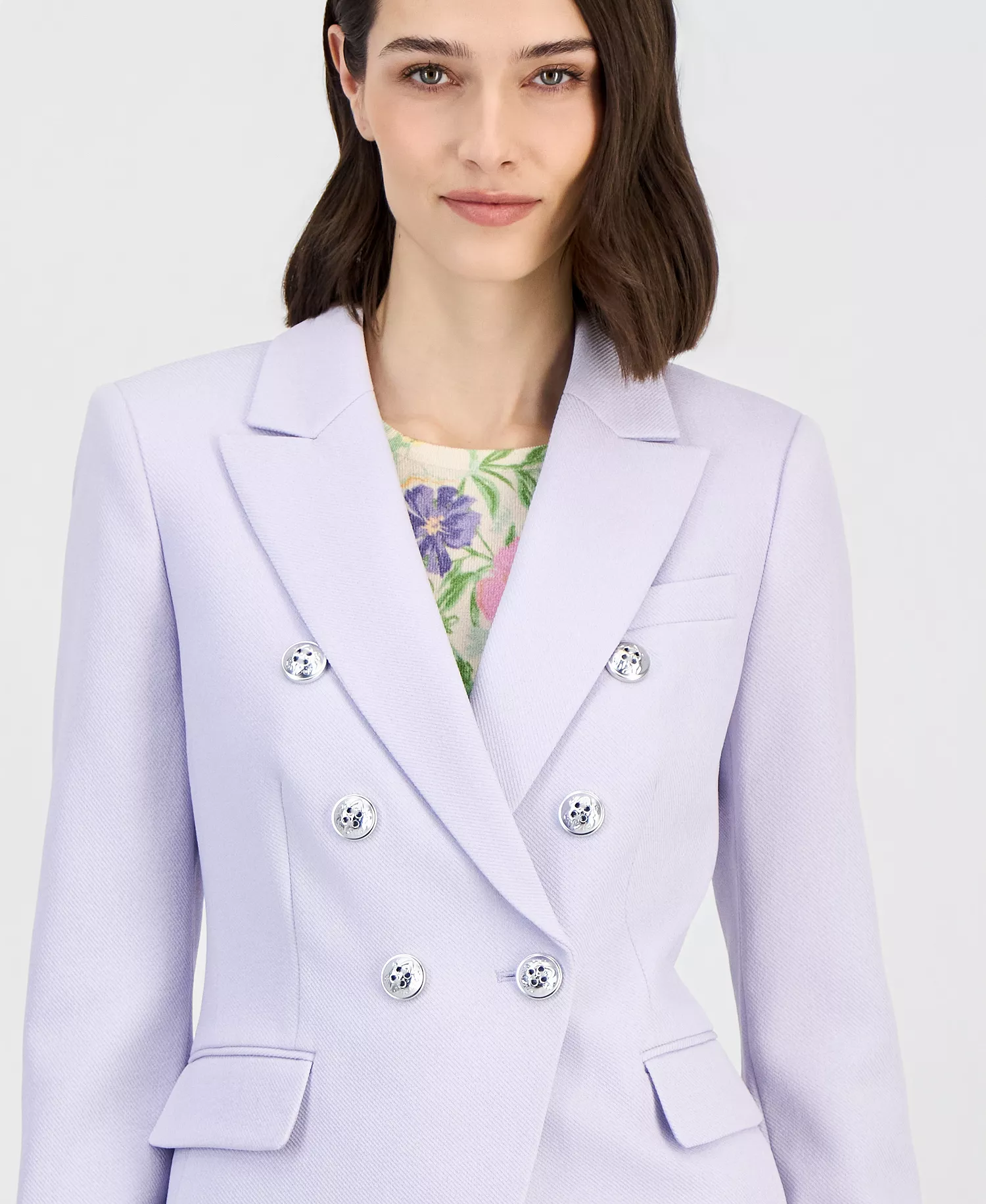 Women's Twill Peak-Lapel Faux-Double Breasted Blazer - Soft Violet - 10
