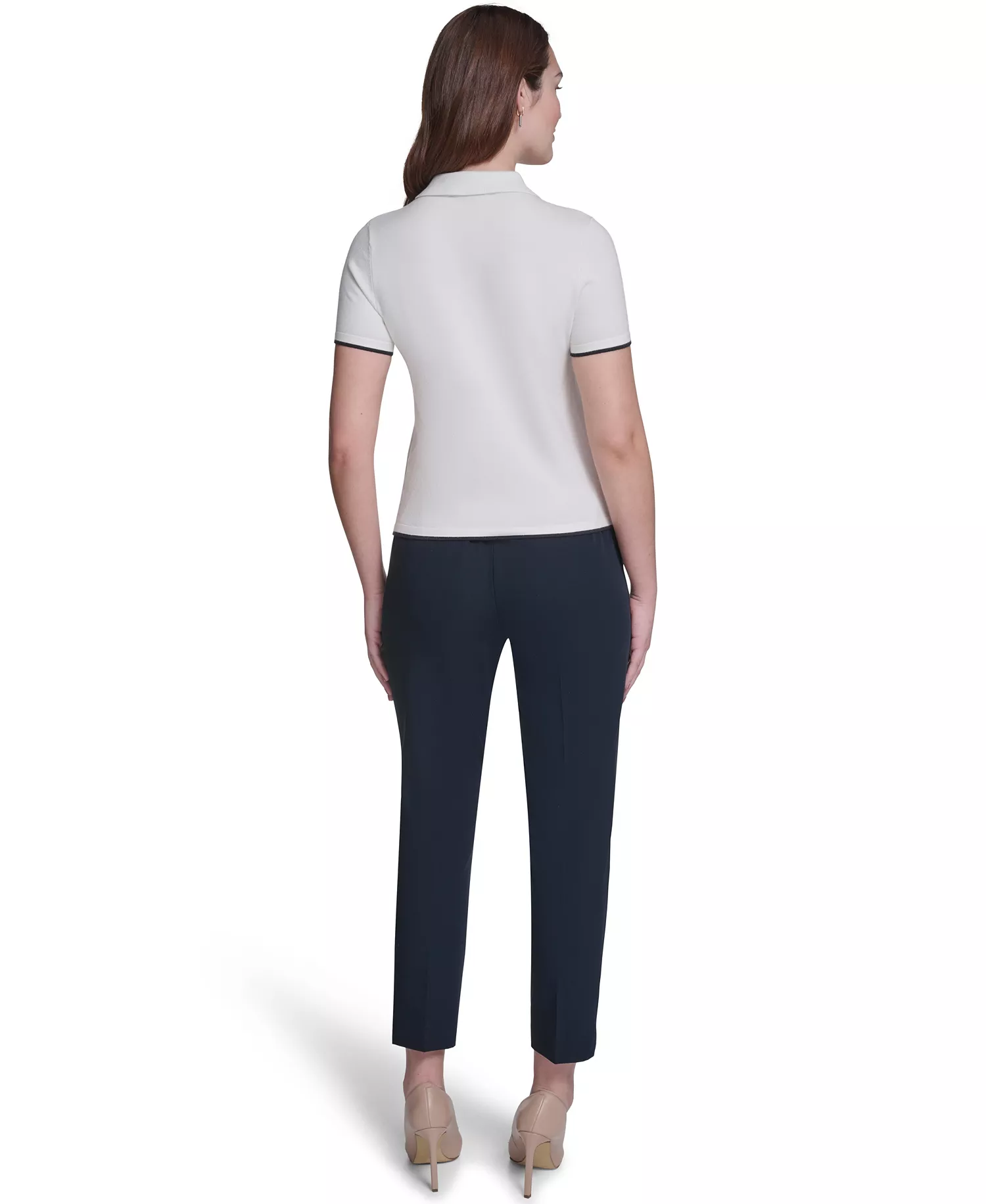 Women's Collared Tipped Polo Sweater - Bright White/Midnight - L