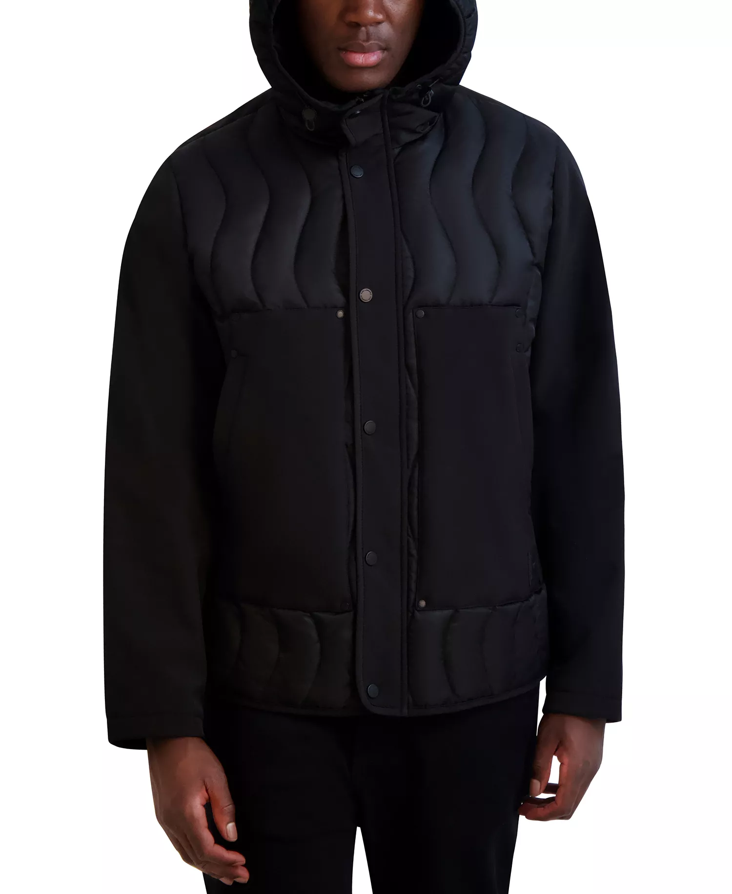 Men's Mixed Media Mid-Weight Puffer Jacket - Black - 2XL
