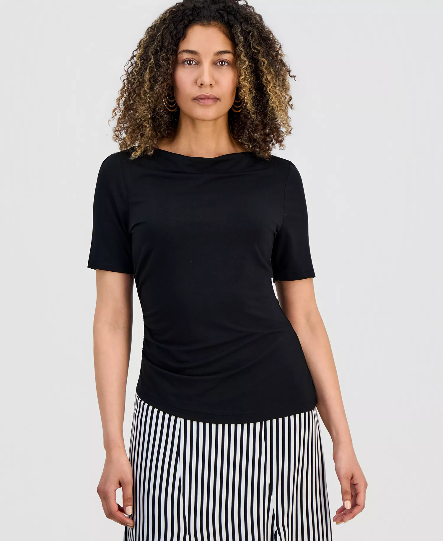 Petite Ruched Top, Macy's Exclusive - Deep Black - P/L