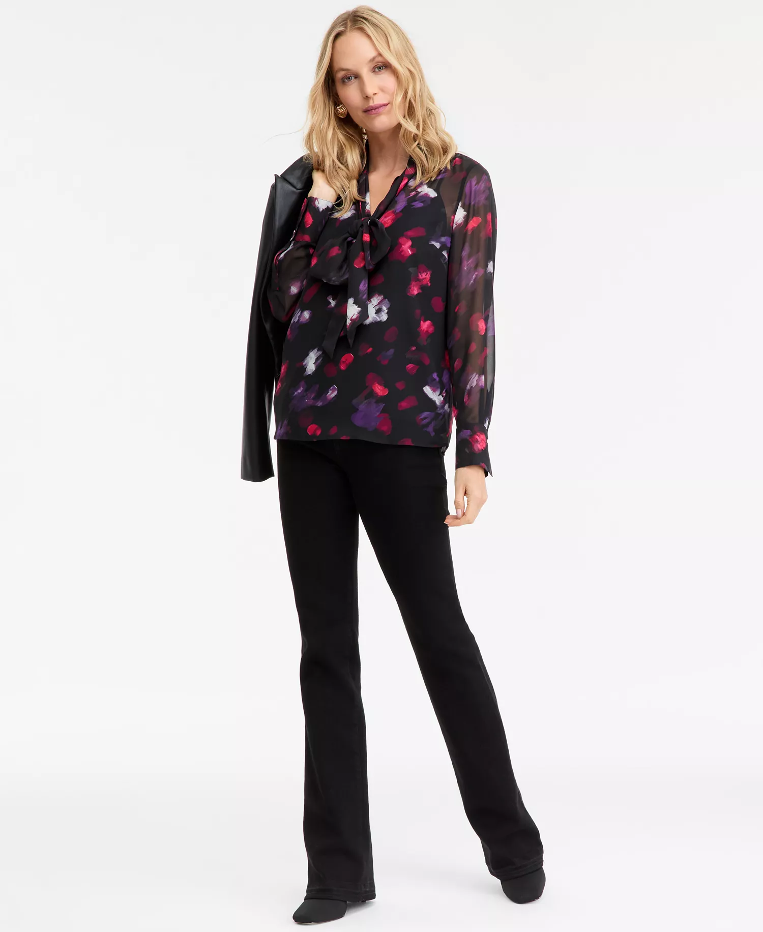 Women's Long-Sleeve Tie-Neck Blouse, Macy's Exclusive - Ava Blooms - L