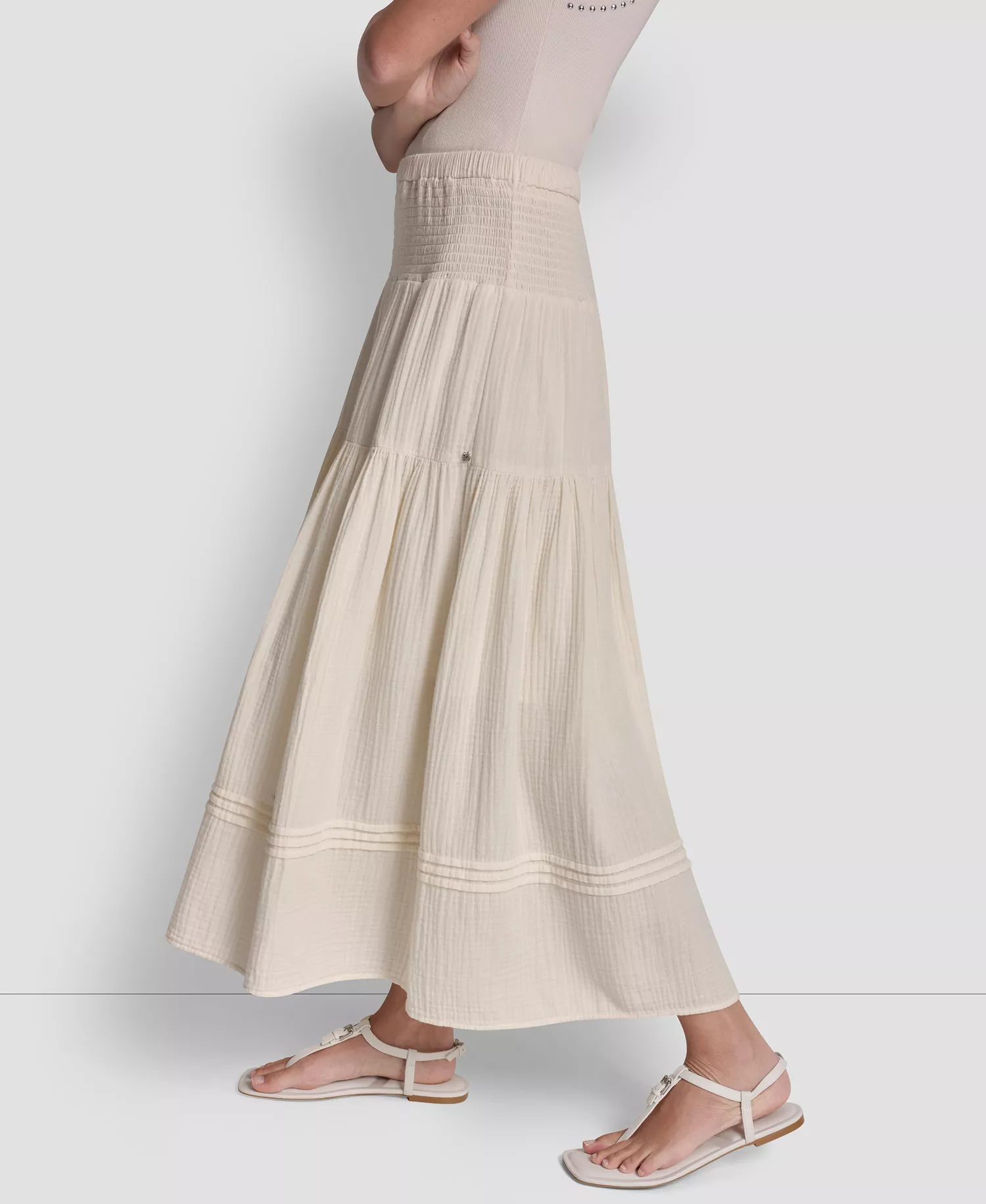 Women's Smocked-Waist Tiered Maxi Skirt - Eggnog - L