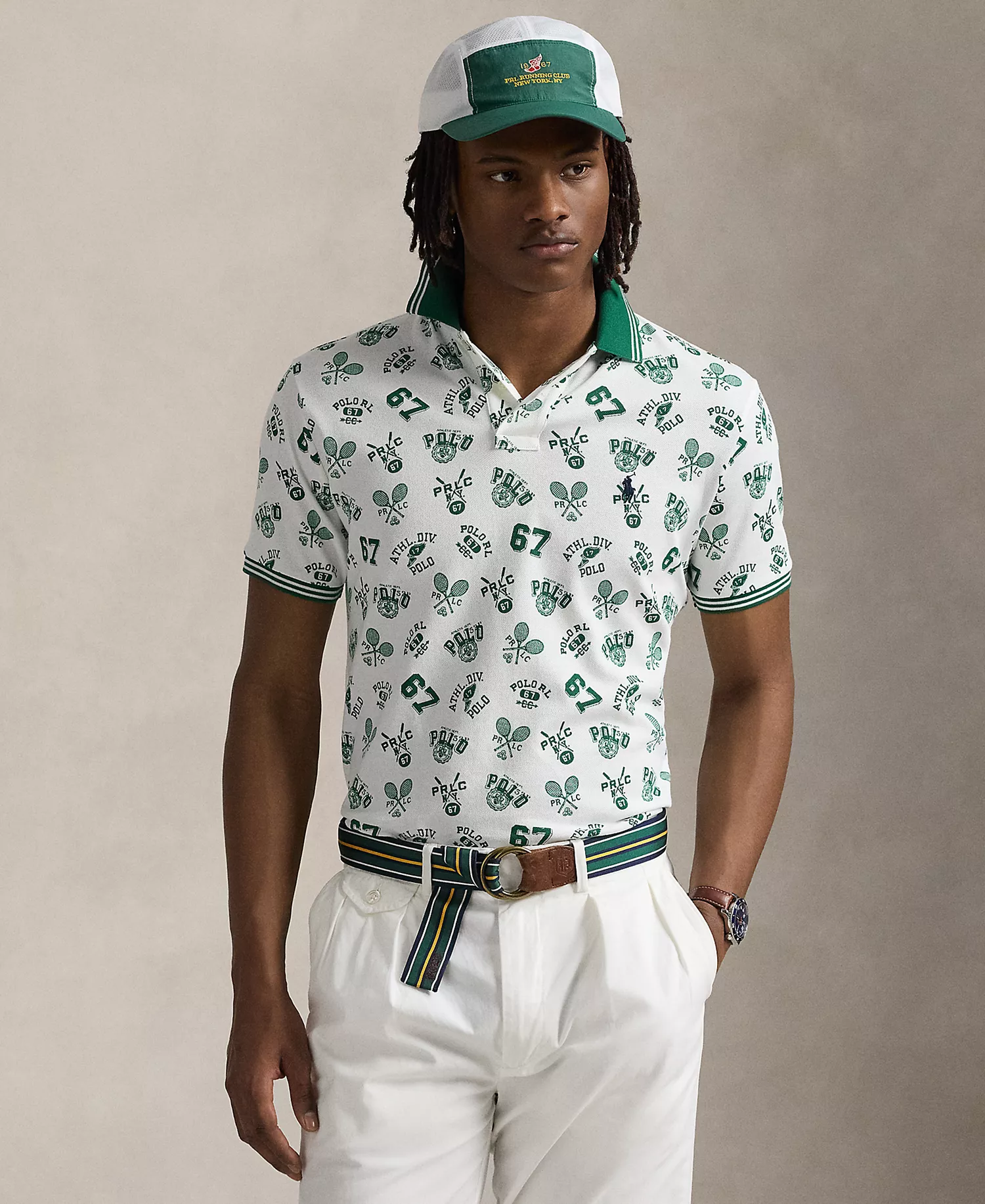 Men's Classic-Fit Print Mesh Polo Shirt - White - L