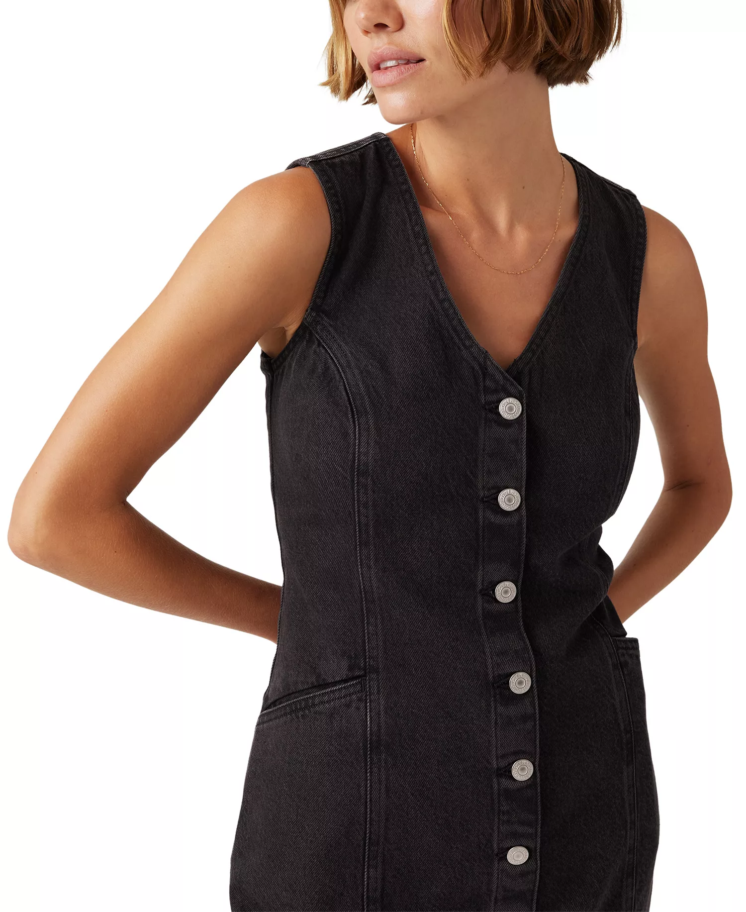 Women's Vianna Denim Button-Front Vest Dress - Capturing Moments - L
