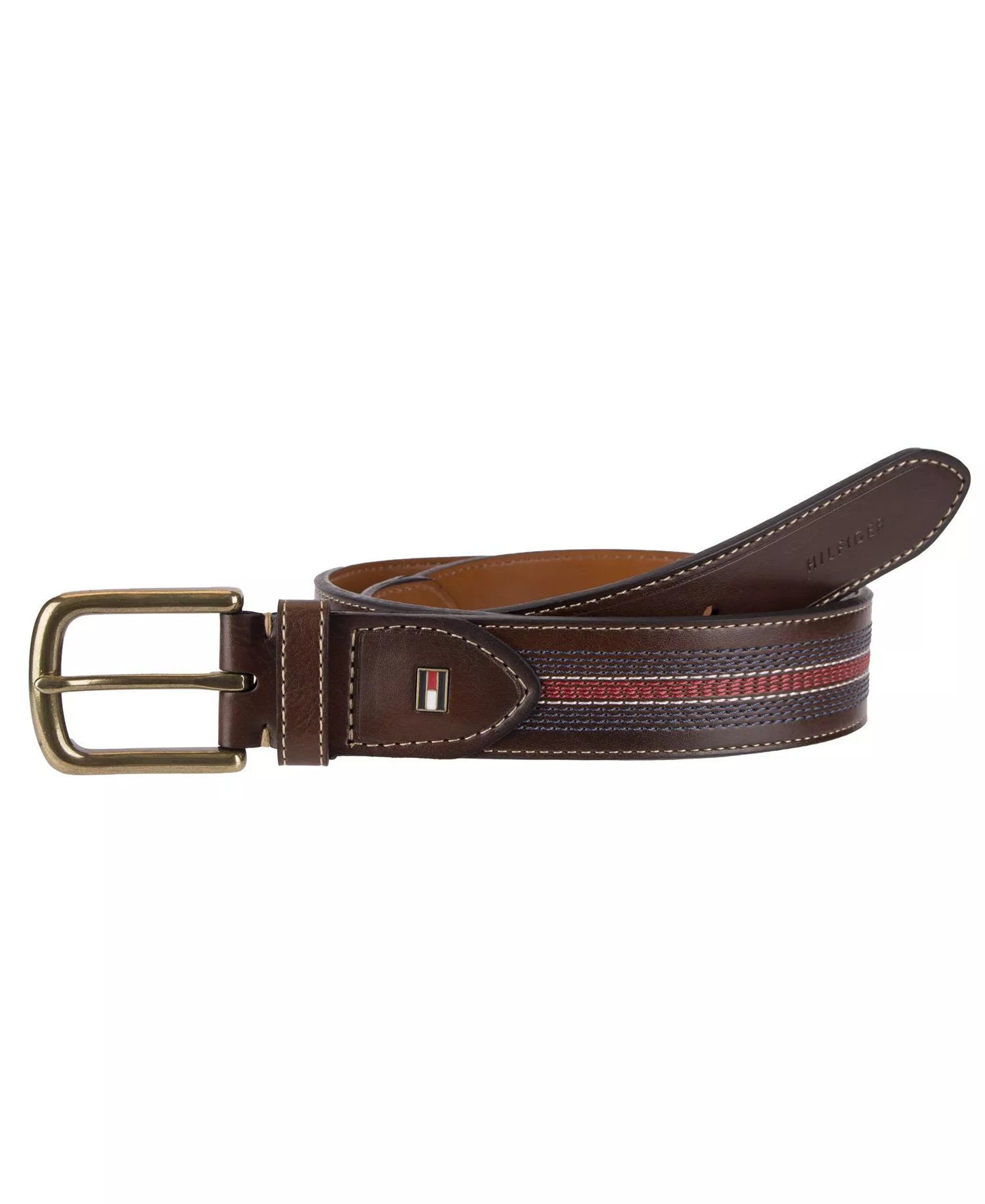 Faux-Leather Multi Stitch Single Strap Belt - Tan - 32