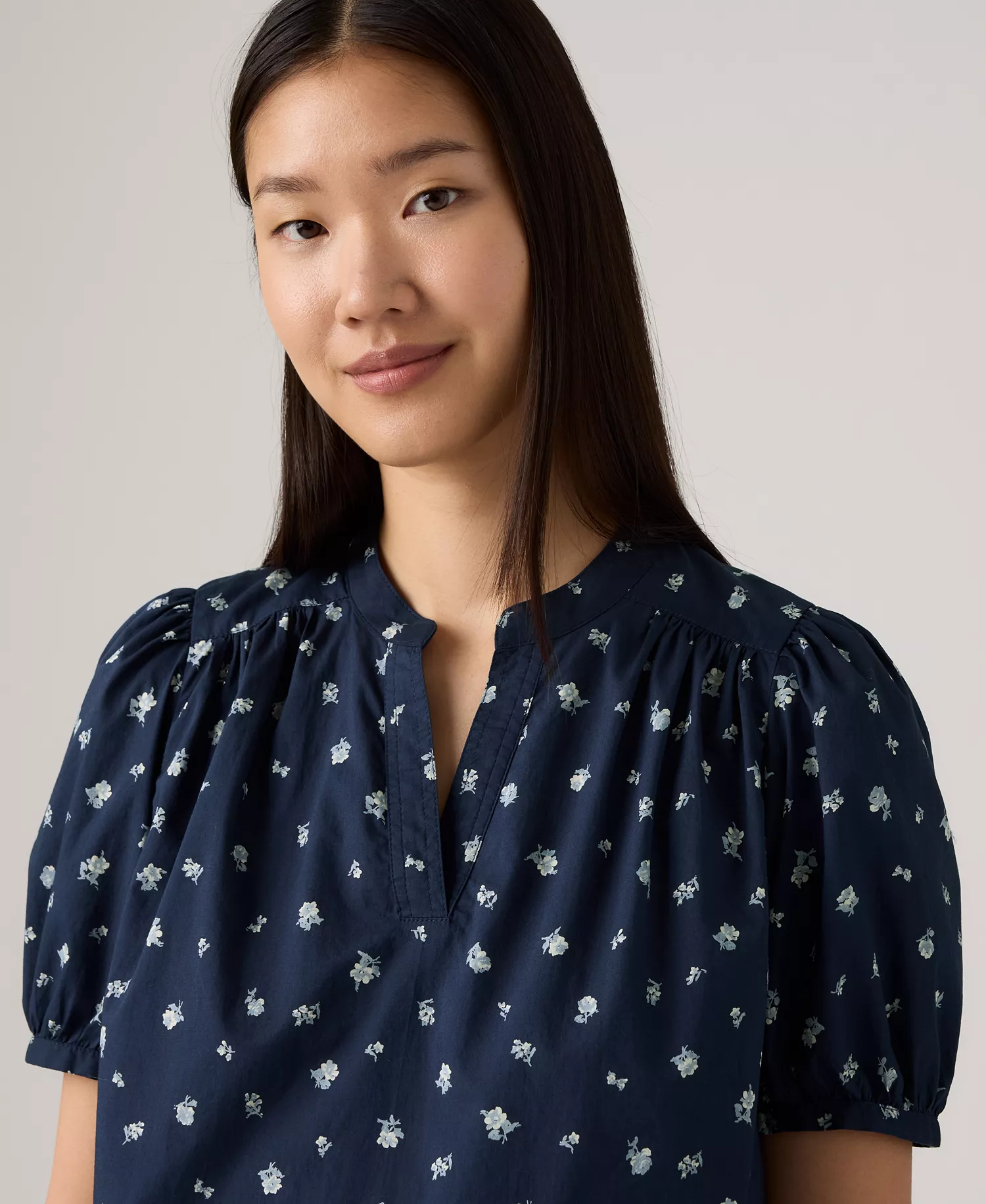 Women's Amelie Cotton Poplin Blouse - Deirdre Ditsy Floral V3 Peacoat - XL