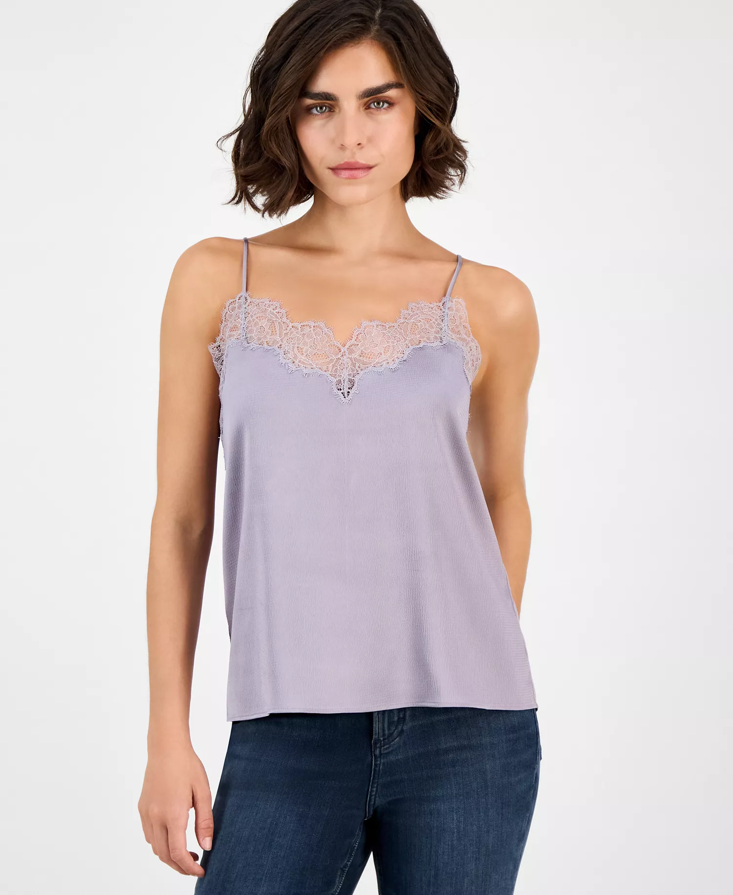 Women's Lace-Trim Hammered Satin Tank - Lt/pas Pur - 10