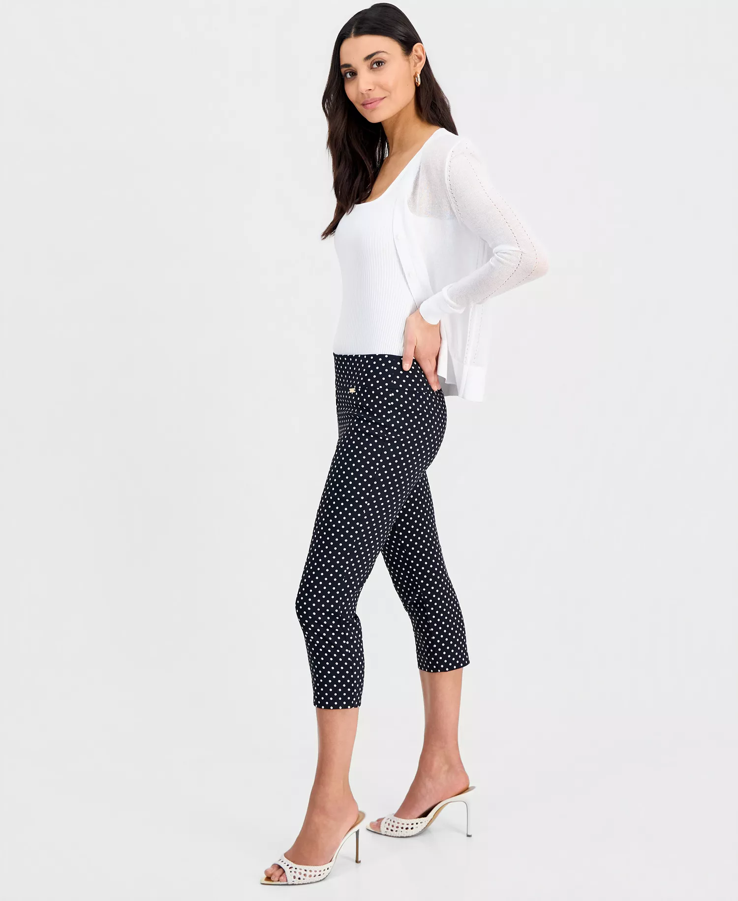 Petite Printed Mid-Rise Pull-On Bengaline Capri Pants, Created for Macy's - Debbie Dots Black - 0P