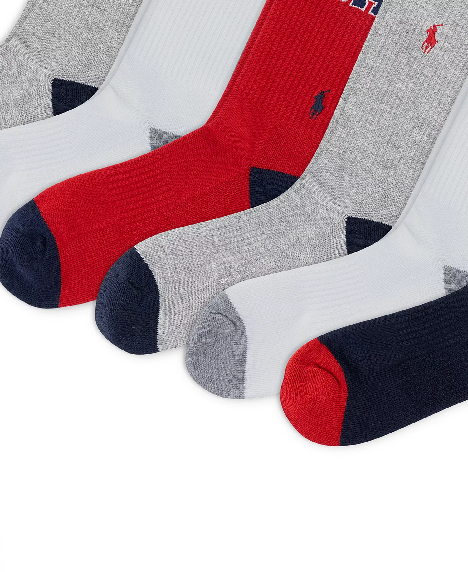 Men's USA Logo Crew Socks, 6-Pack - Gray/White/Red/Navy - 10-13